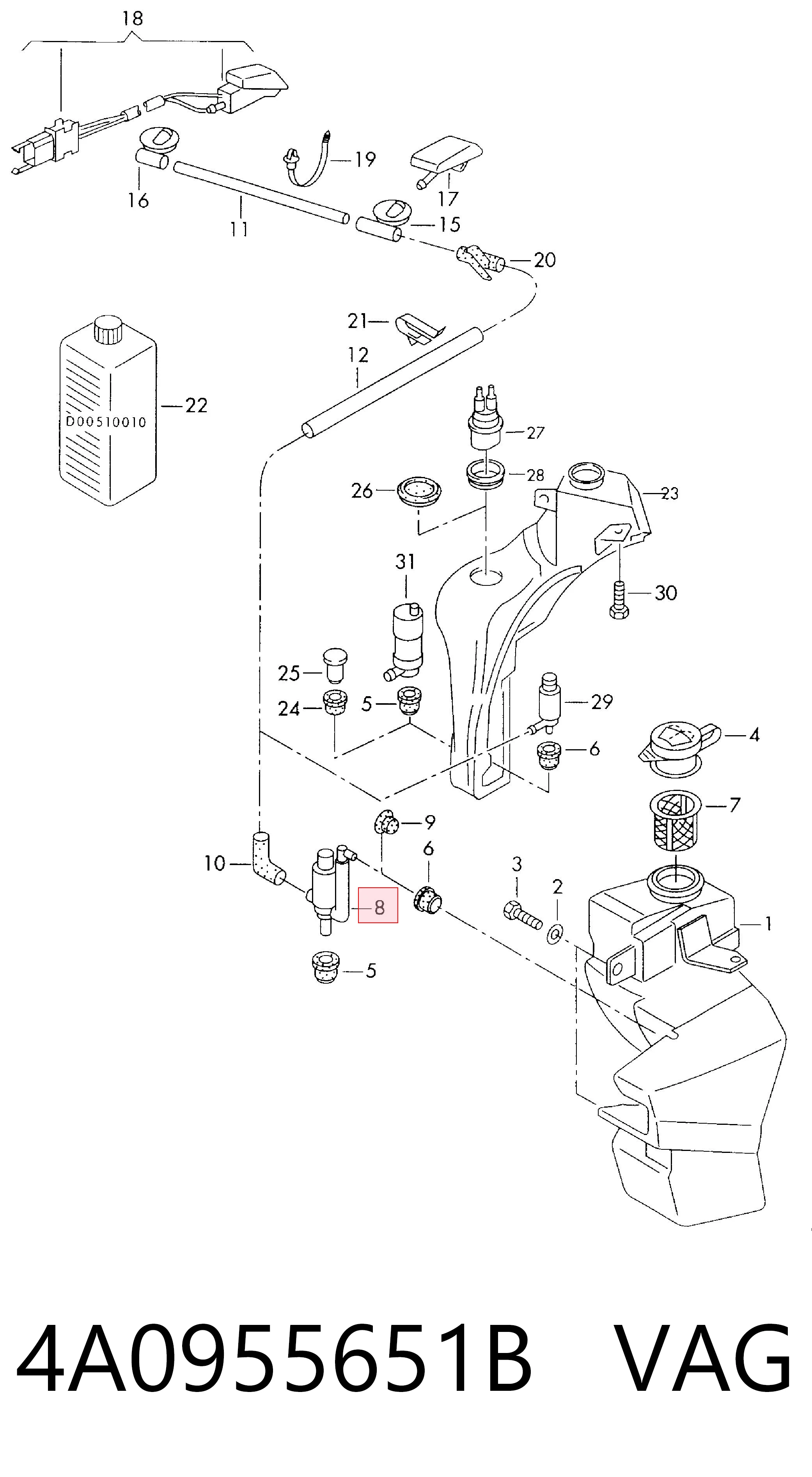 Моторчик омивача переднього скла VAG 4A0955651B ціна, від 9.01 USD
