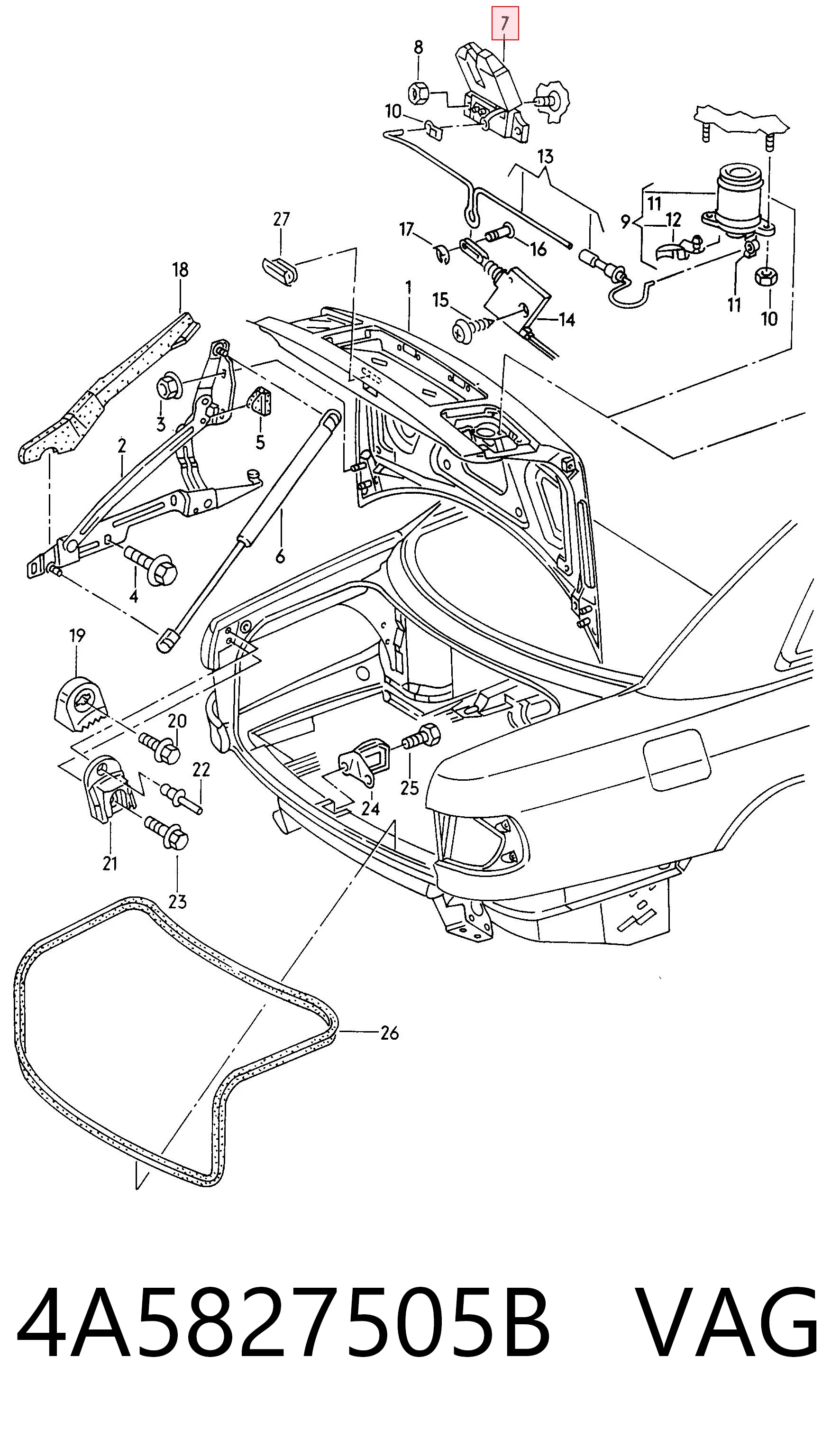 Замок п'ятих дверей на Audi A8 D2 4D2, 4D8
