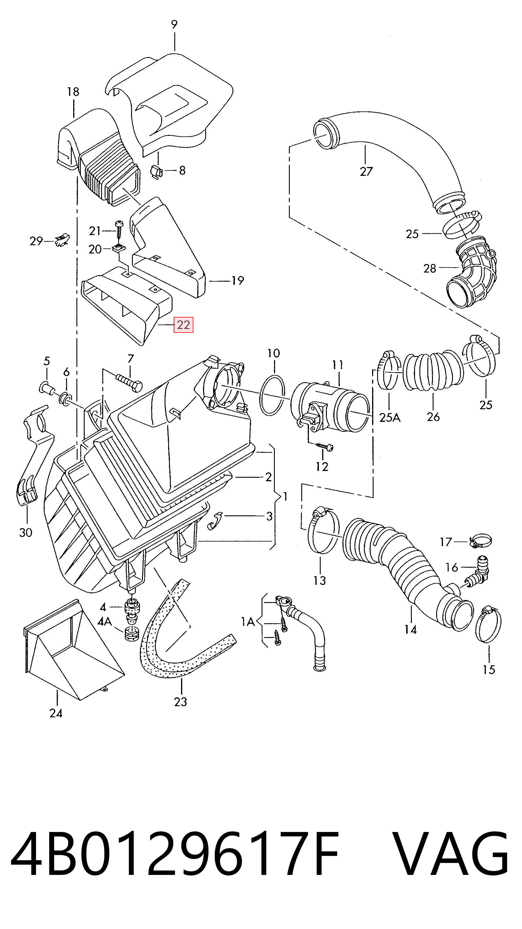 Повітрозабірник повітряного фільтра на Audi A6 C5 4B2, 4B4