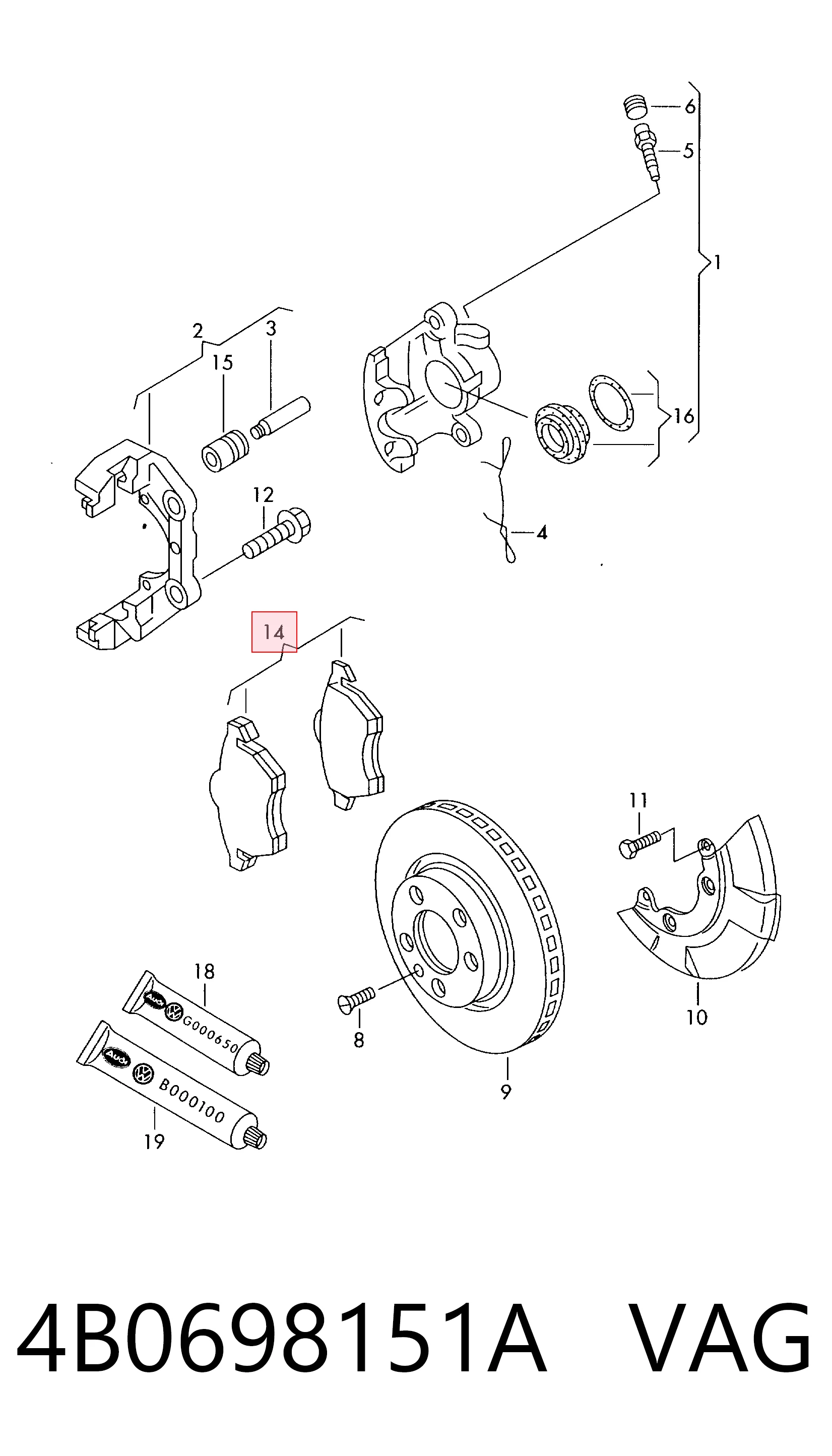 4B0698151A VAG Передні гальмівні колодки