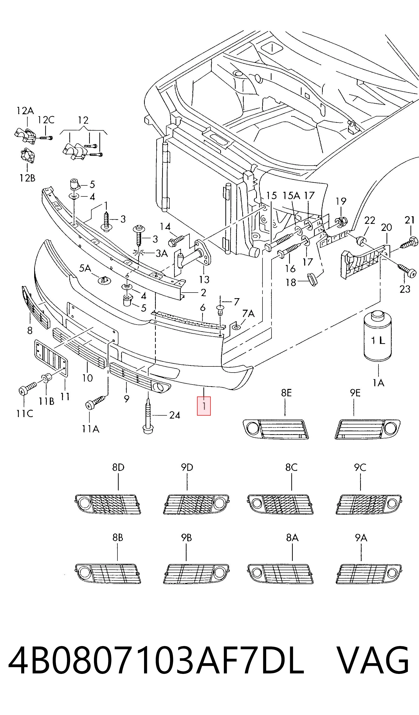 Купити Передній бампер Audi A6 C5 4B2, 4B4