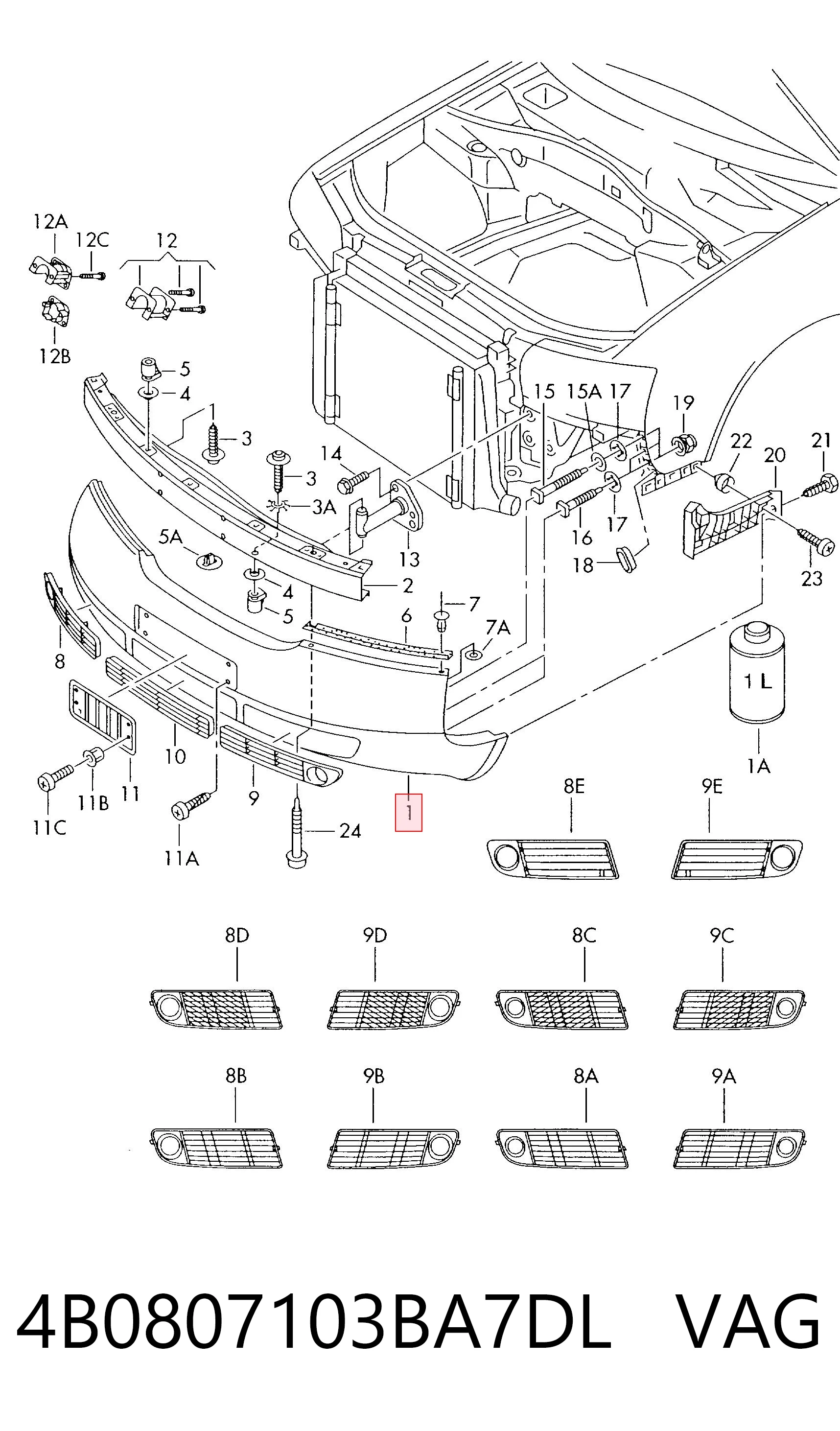 Бампер передній в зборі на Audi A6 C5 4B2, 4B4