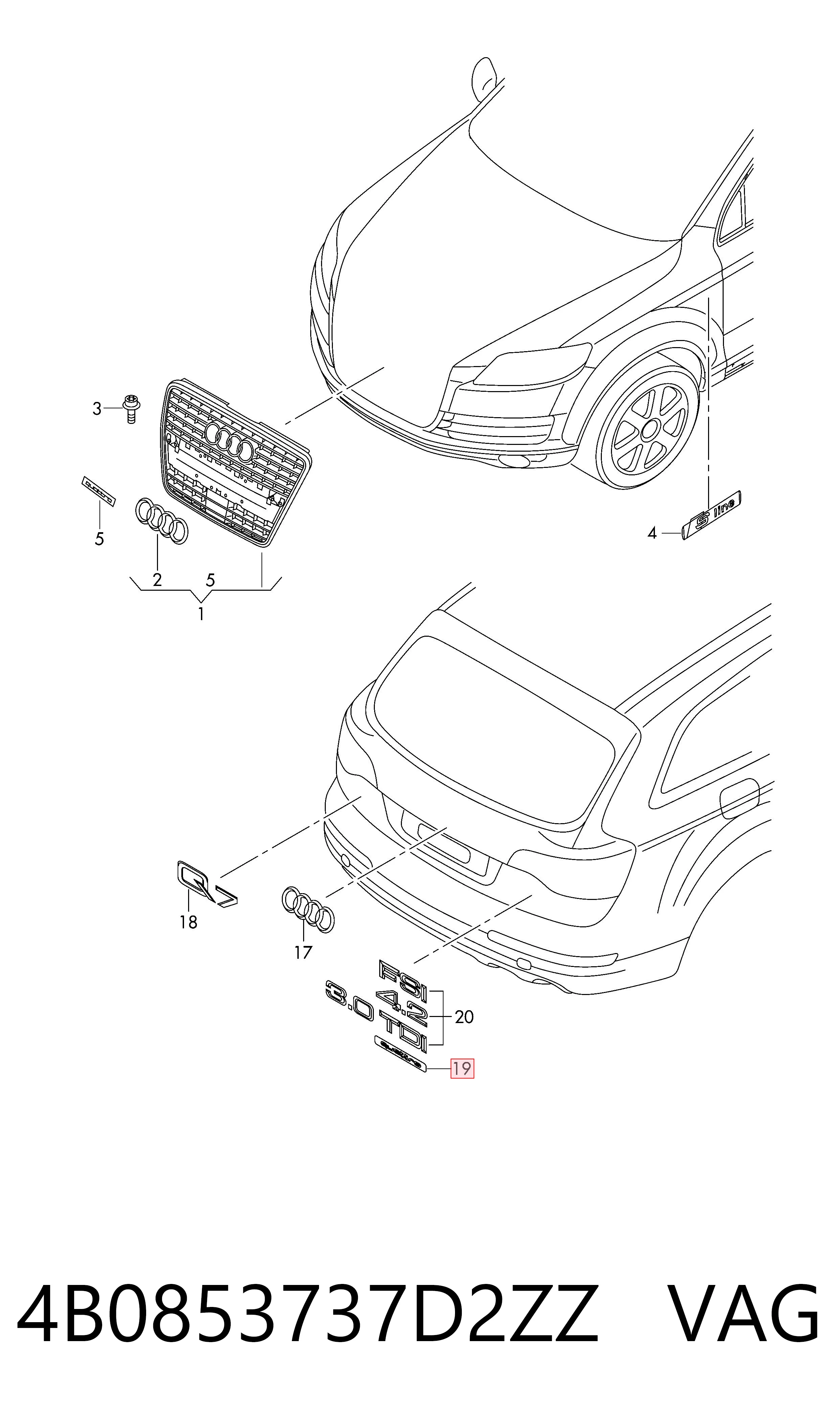 Емблема на кришку багажника, фірм.значок Audi A4 B6 седан (8E2) (2000 - 2005) ціна, від 12.74 USD