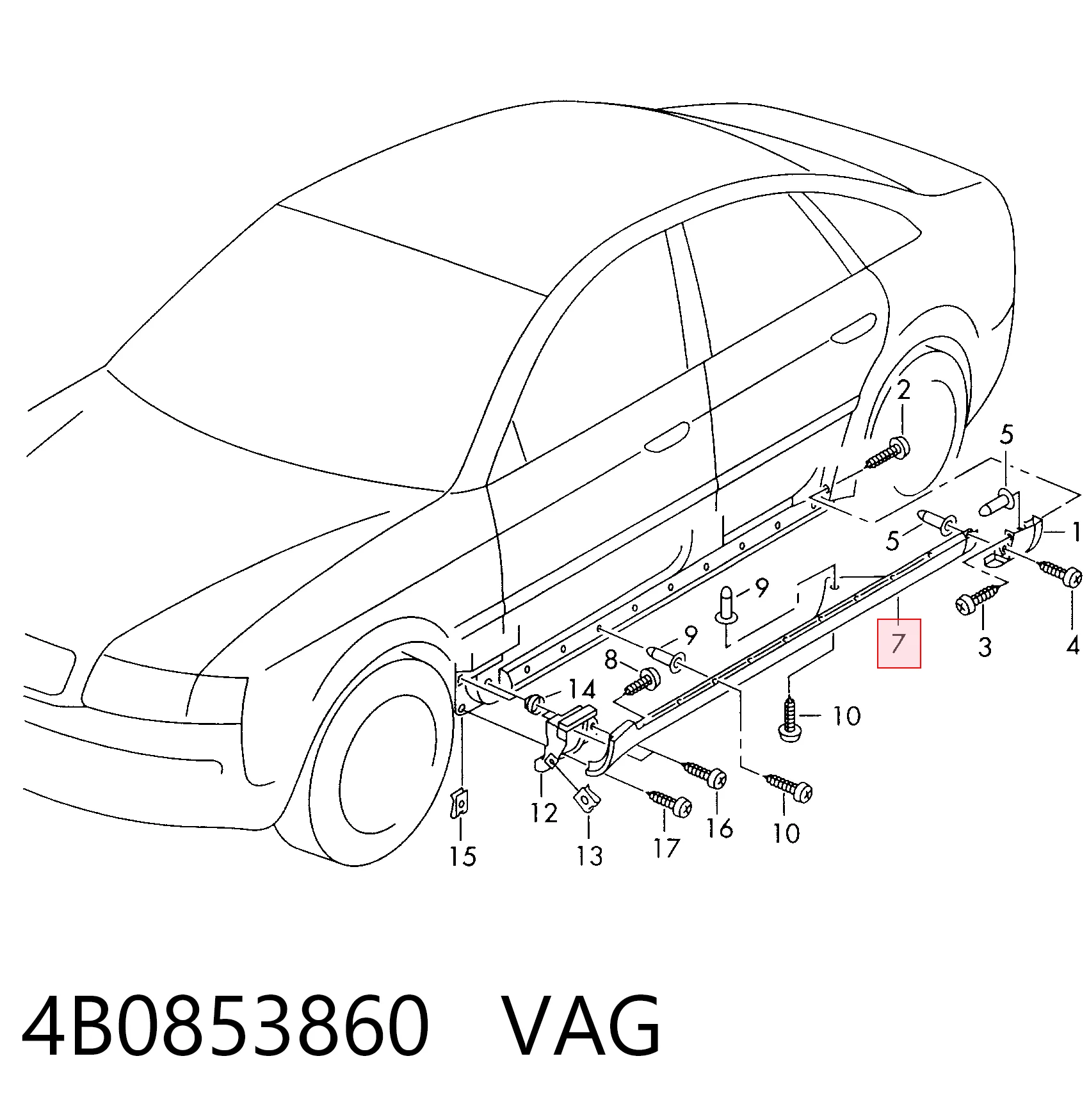 4B0853860 VAG Накладка зовнішня (молдинг) порога, правий