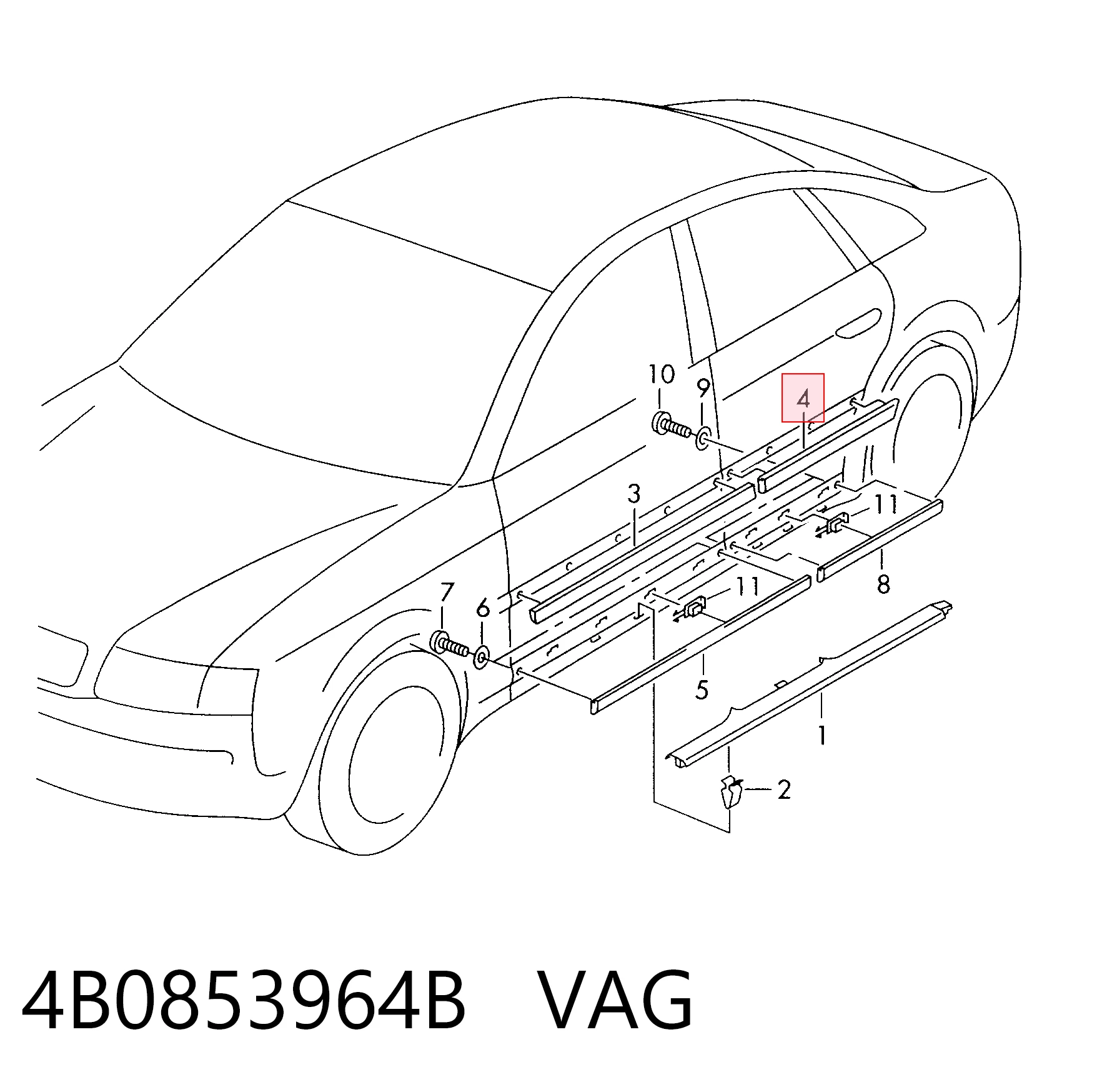 4B0853964B VAG Накладка задніх правих дверей, верхня