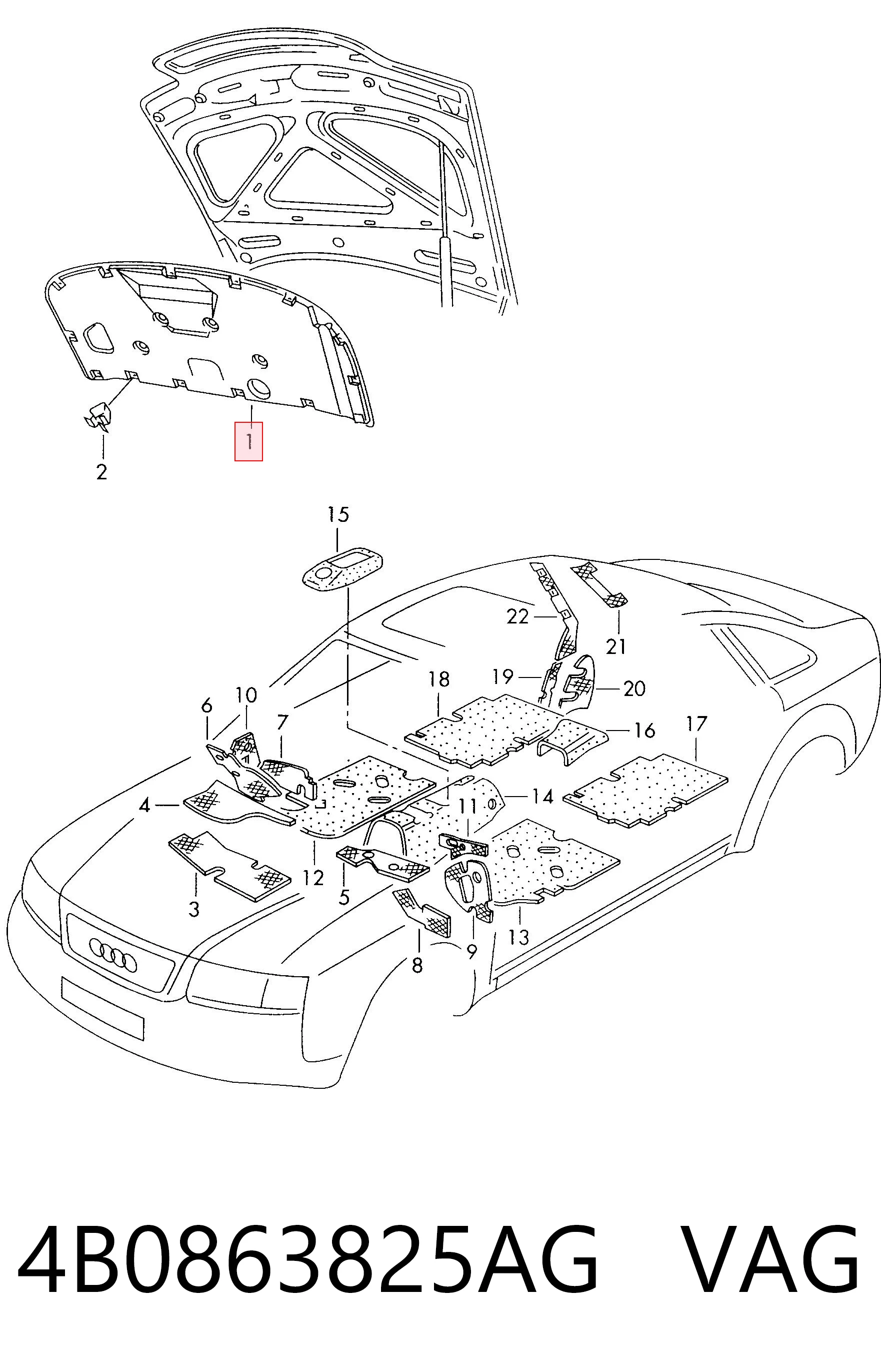 Утеплювач капота на Audi A6 C5 4B5, 4B6