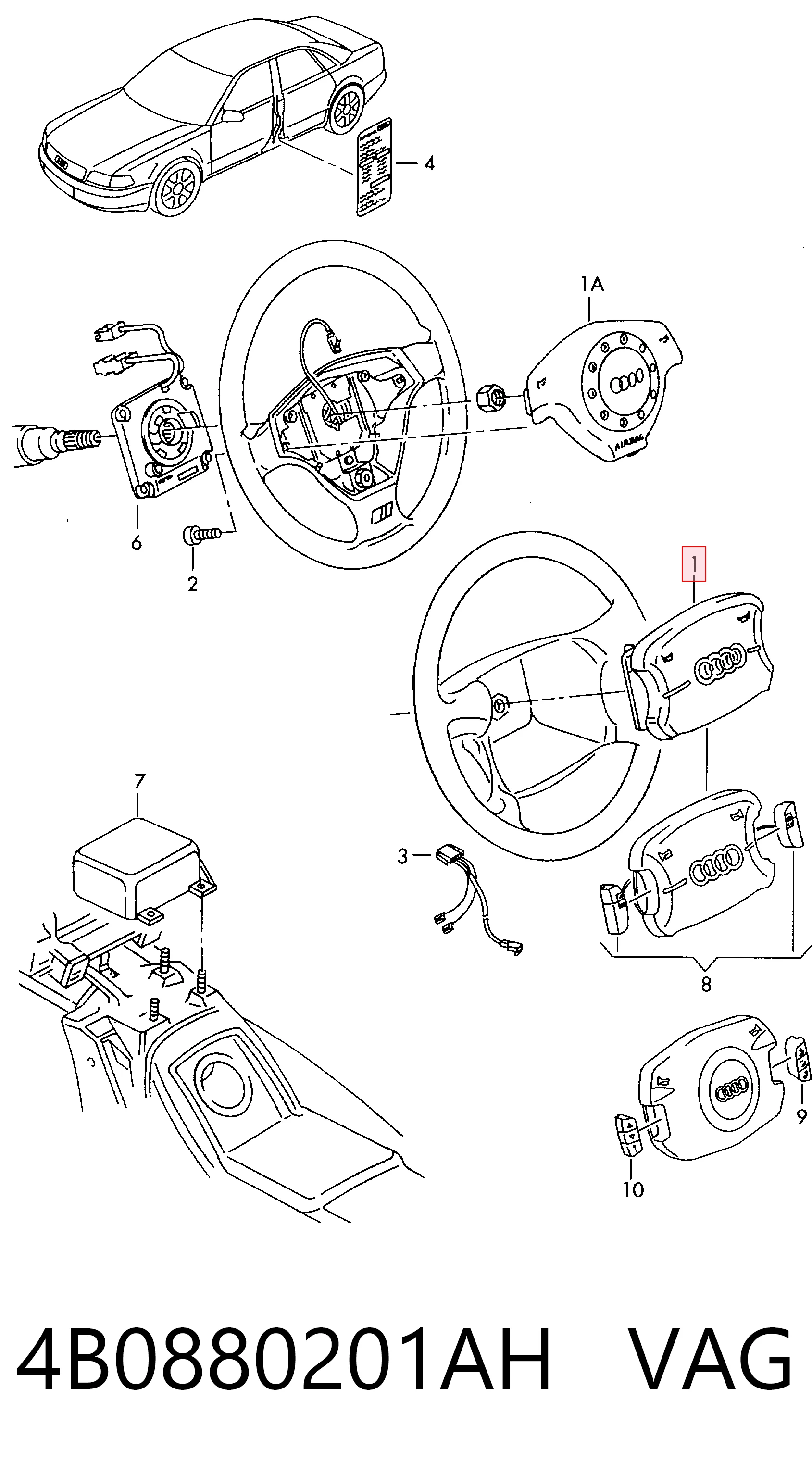 4B0880201AH VAG Подушка безпеки, водійська, AIRBAG
