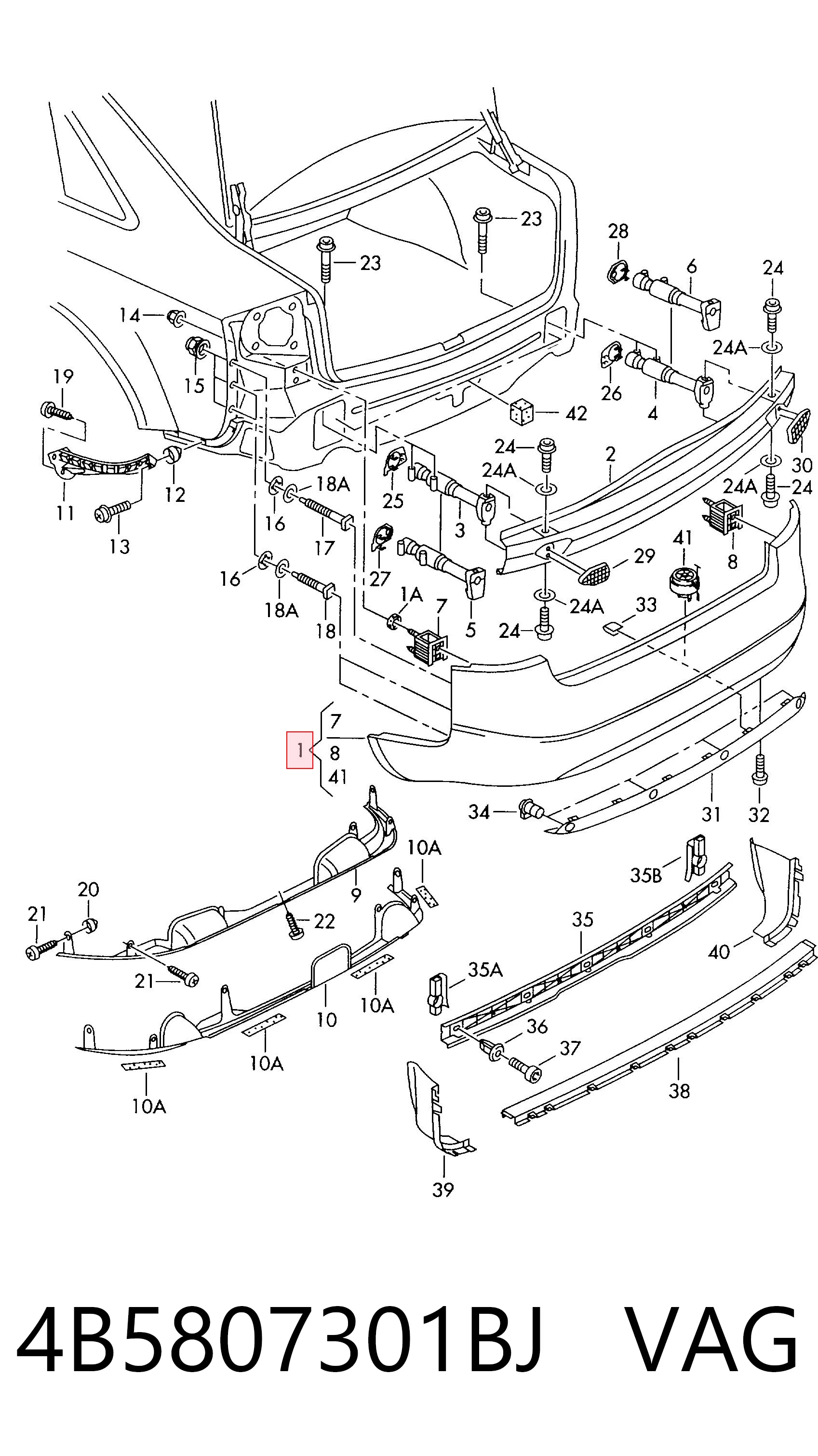 Буфер (бампер) задній на Audi A6 C5 4B2, 4B4