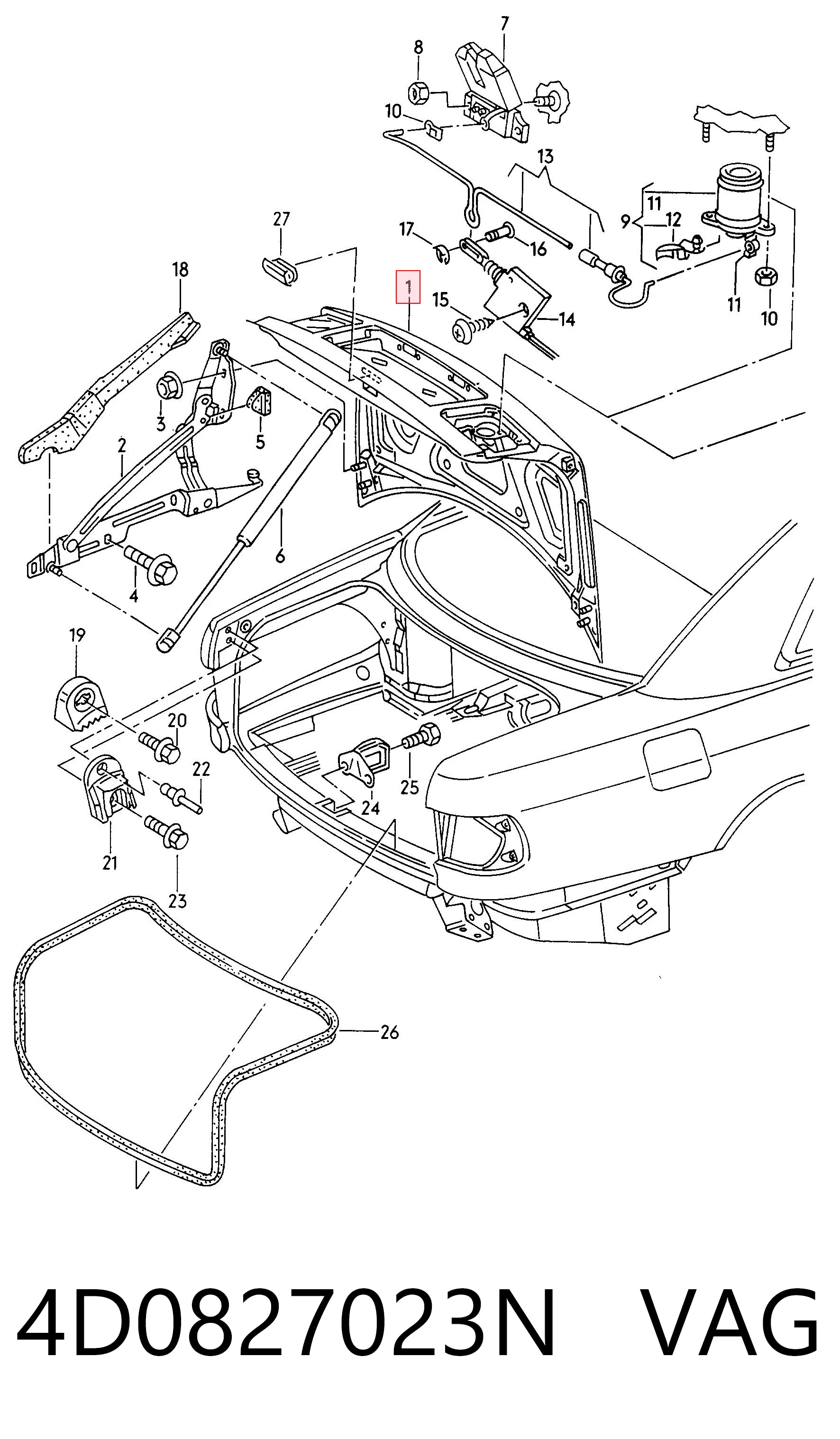 Кришка багажника на Audi A8 D2 4D2, 4D8