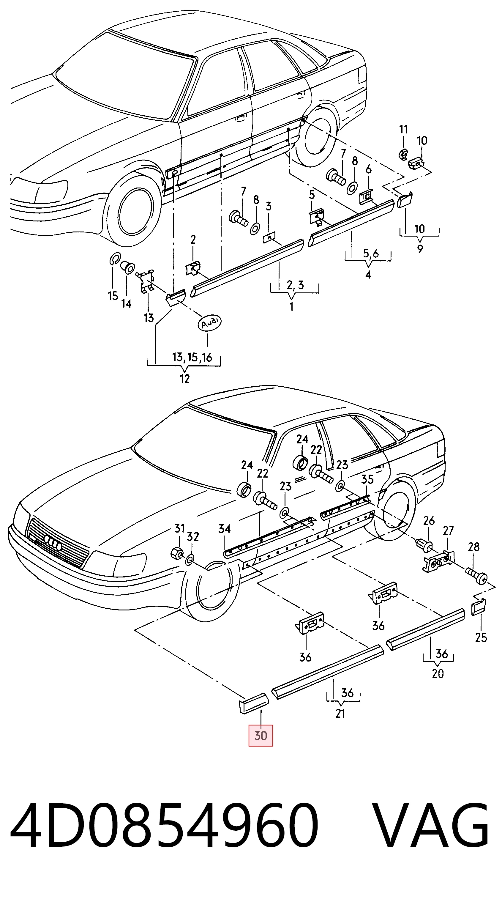 4D0854960 VAG Молдинг переднього правого крила