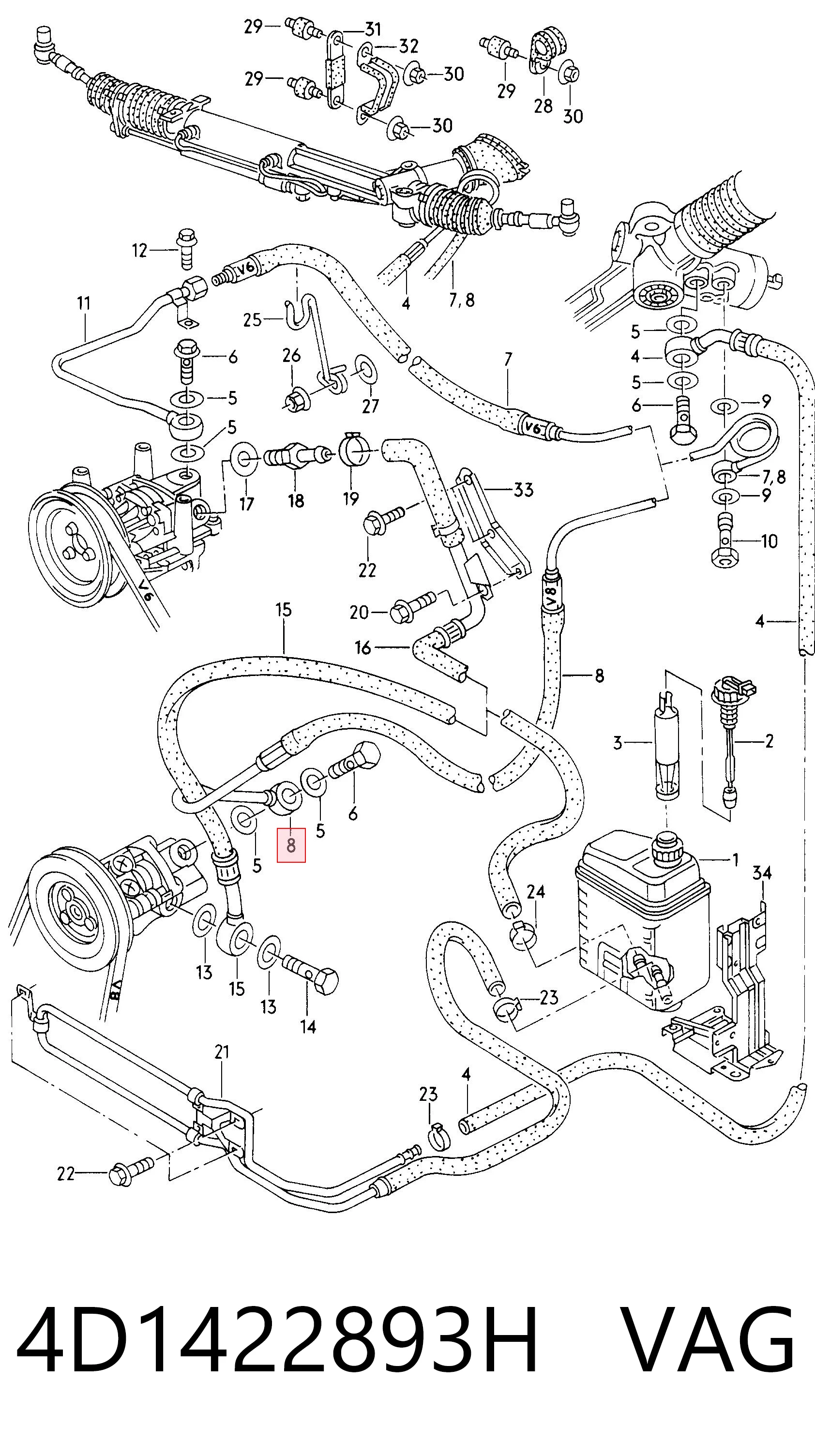 Трубка високого тиску ГПК на Audi A8 D2 4D2, 4D8