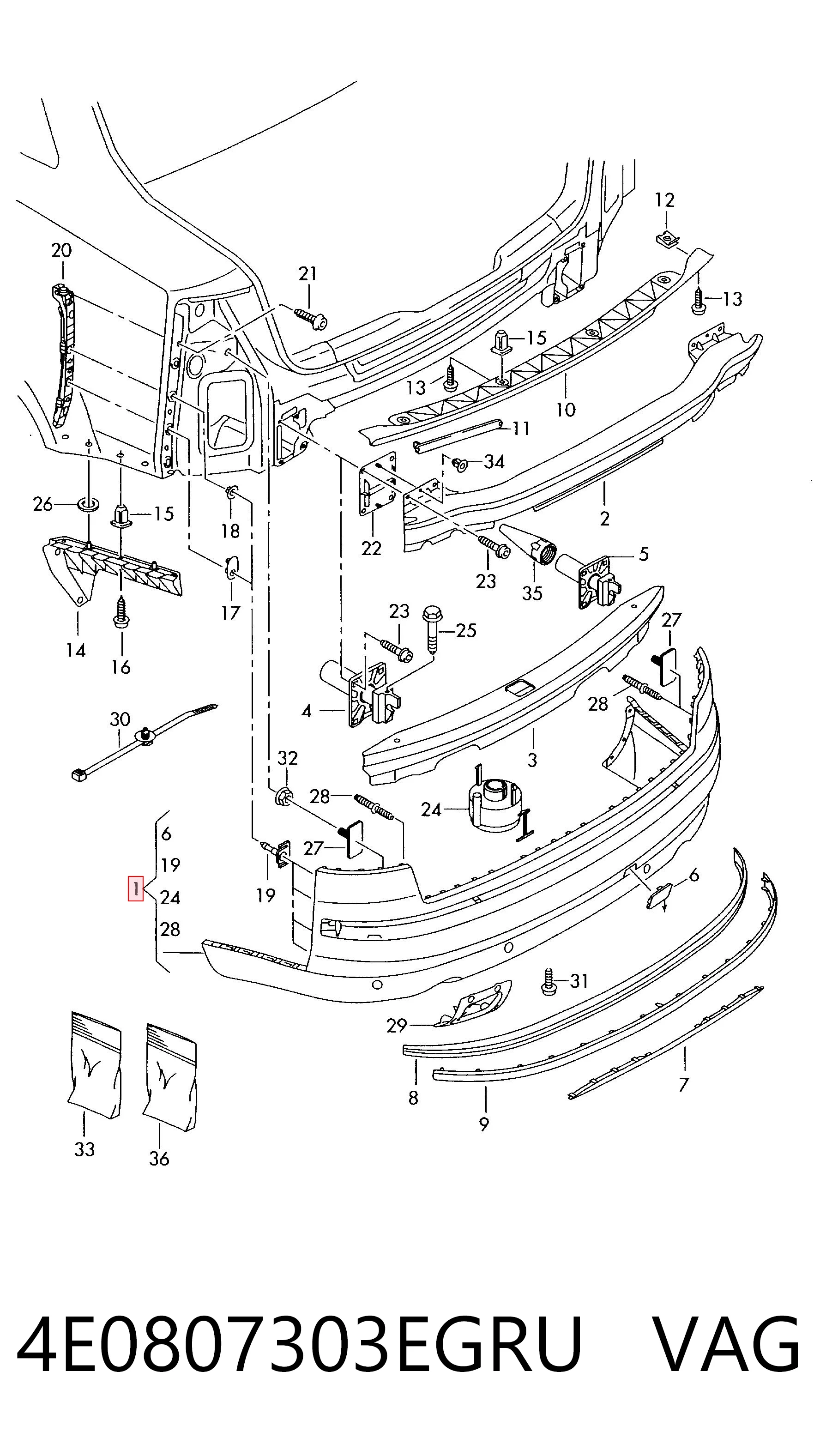 Кожух бампера заднього Audi A8 D3 седан (4E2, 4E8) (2002 - 2010) ціна, від 76.53 USD