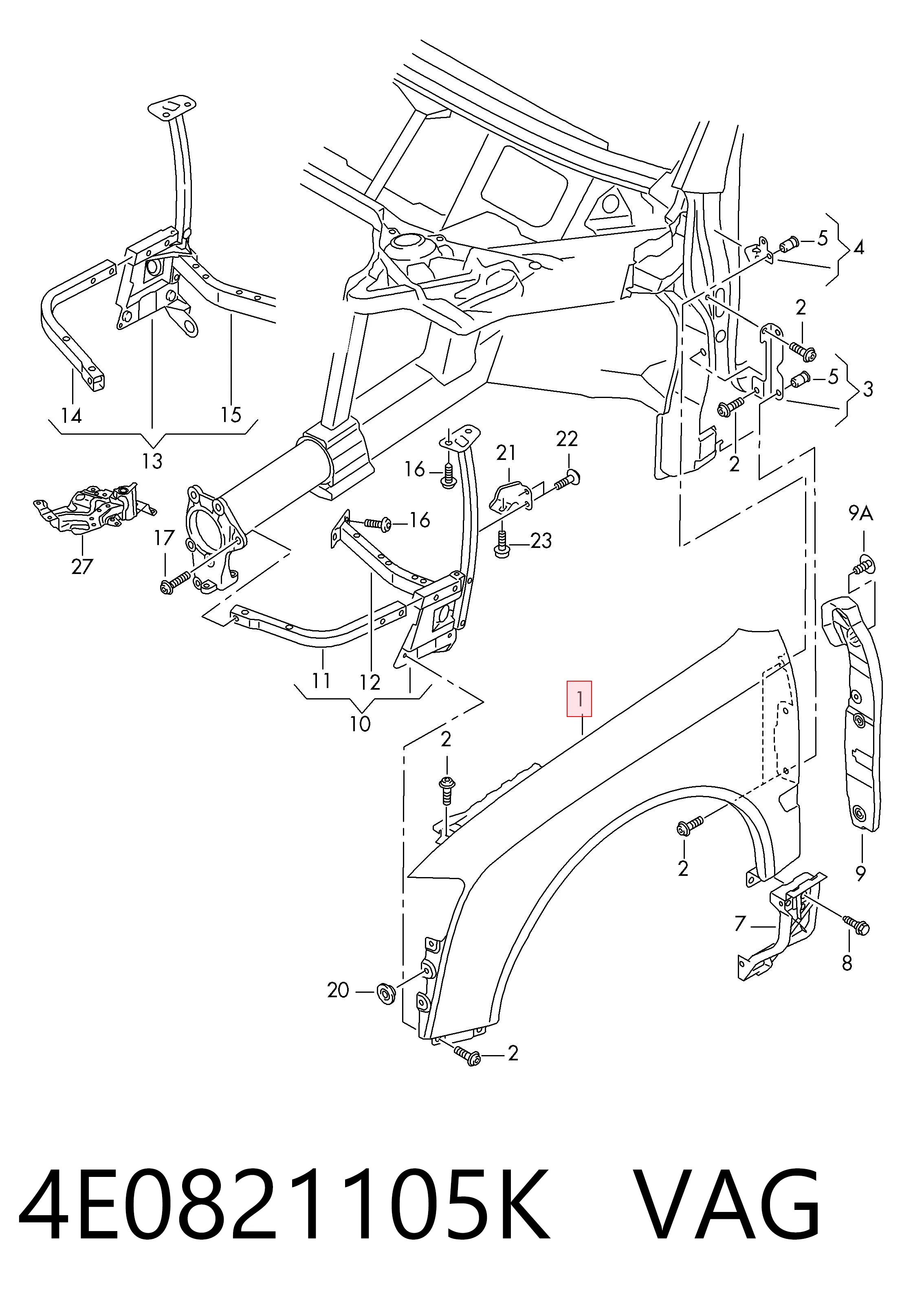 Переднє ліве крило на Audi A8 D3 4E2, 4E8