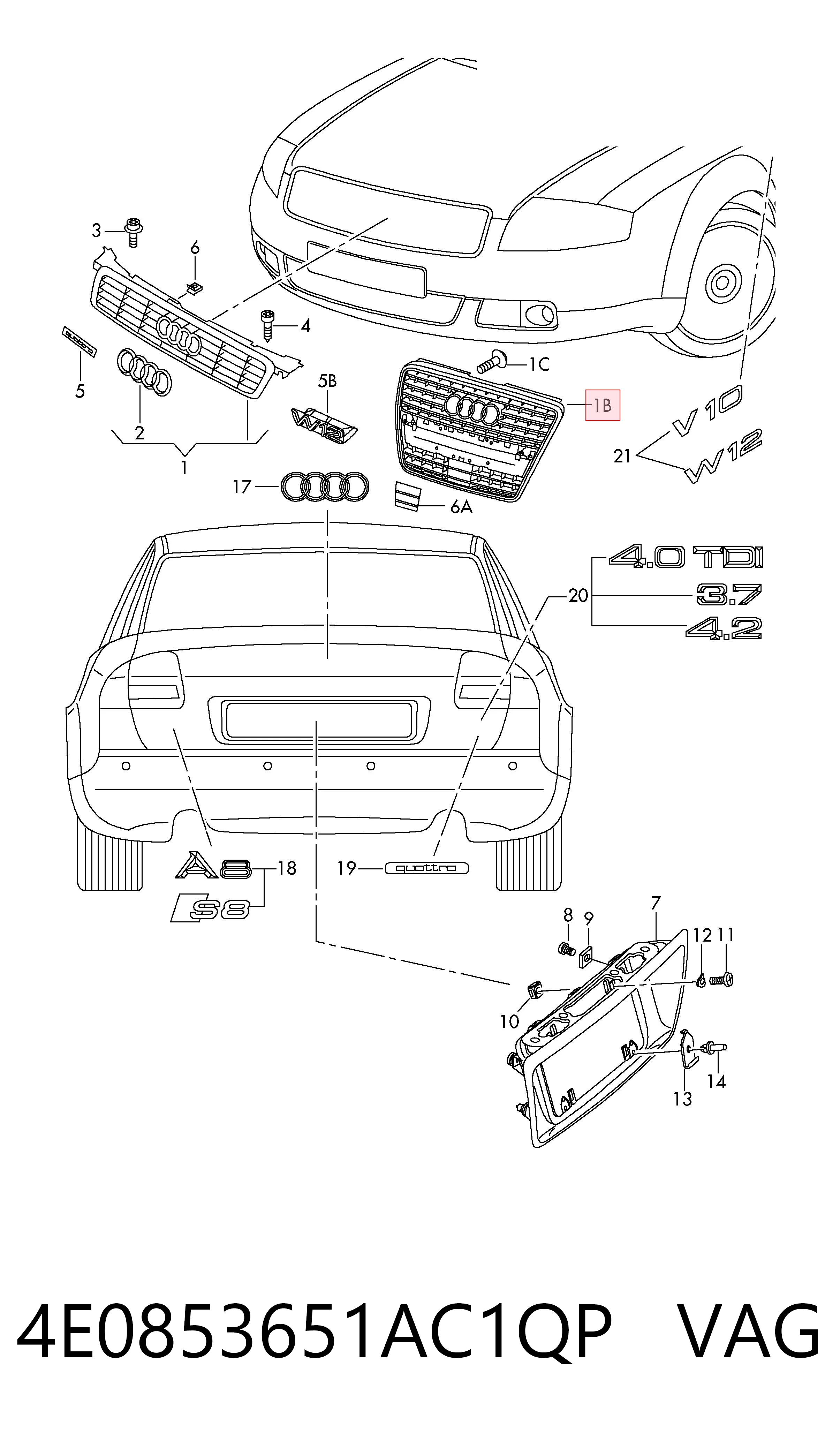 Решітка радіатора Audi A8 4E2, 4E8