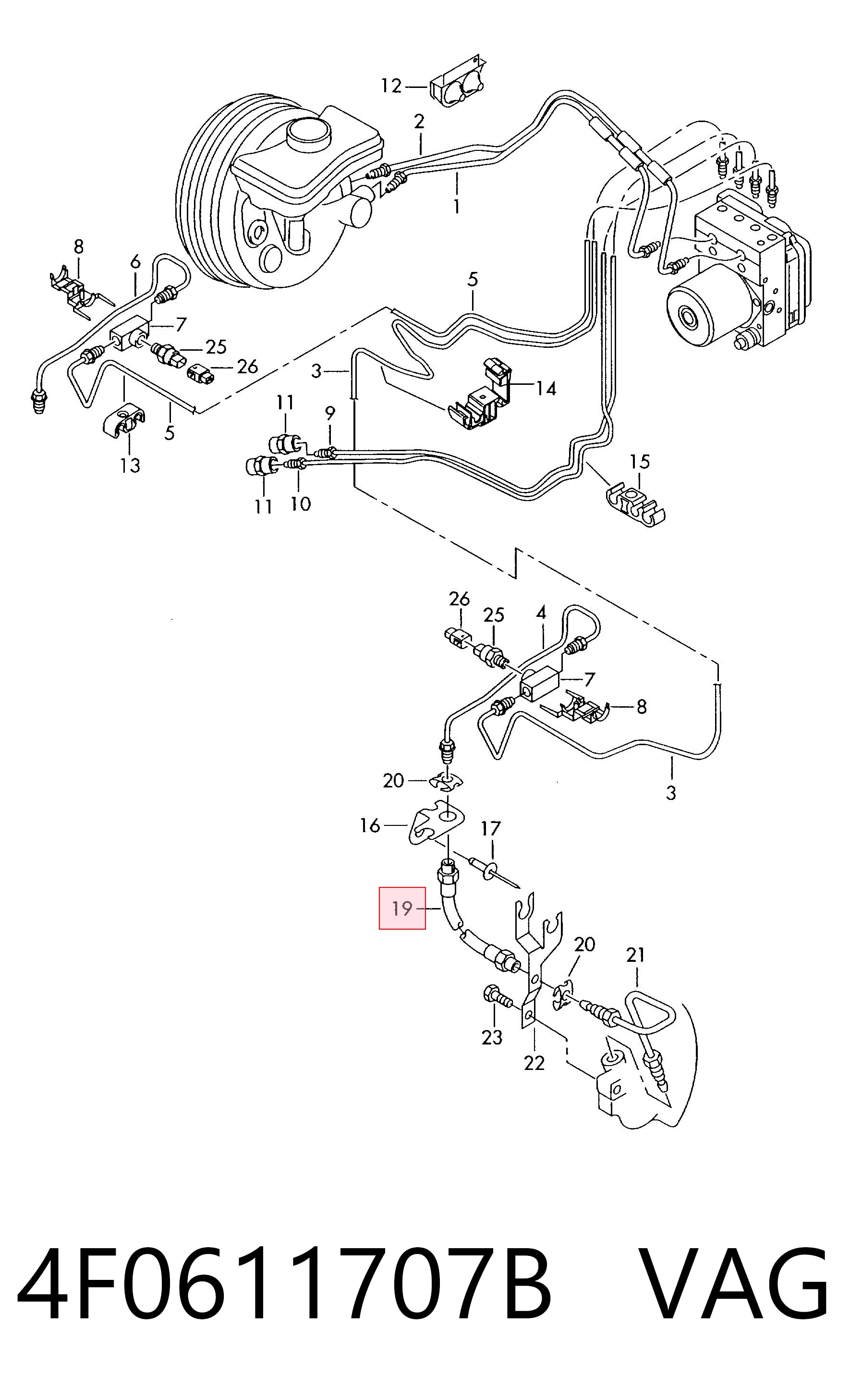Шланг гальмівний передній VAG 4F0611707B ціна, від 8.55 USD