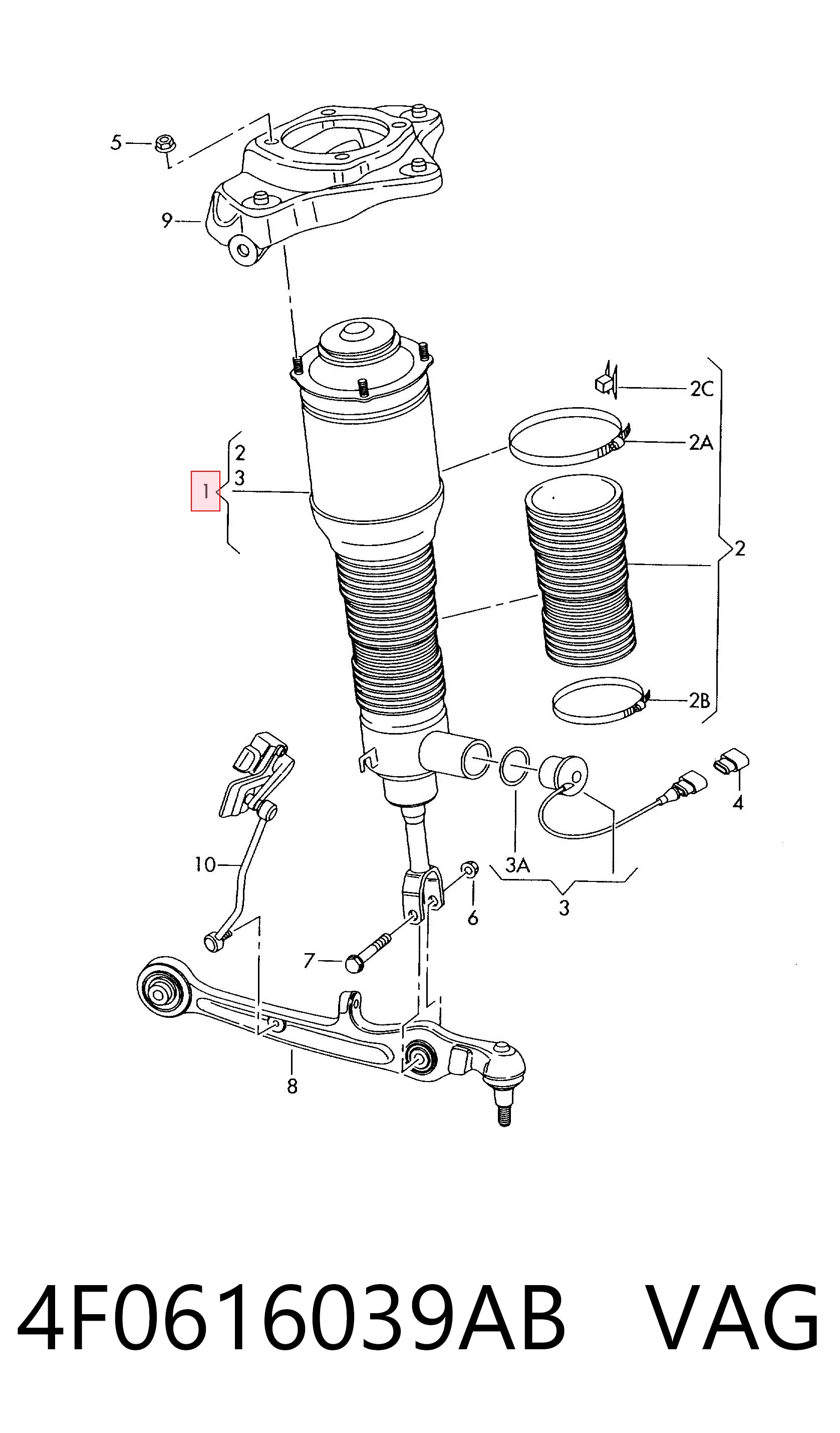 Амортизатор передньої підвіски, лівий VAG 4F0616039AB ціна, від 301.92 USD