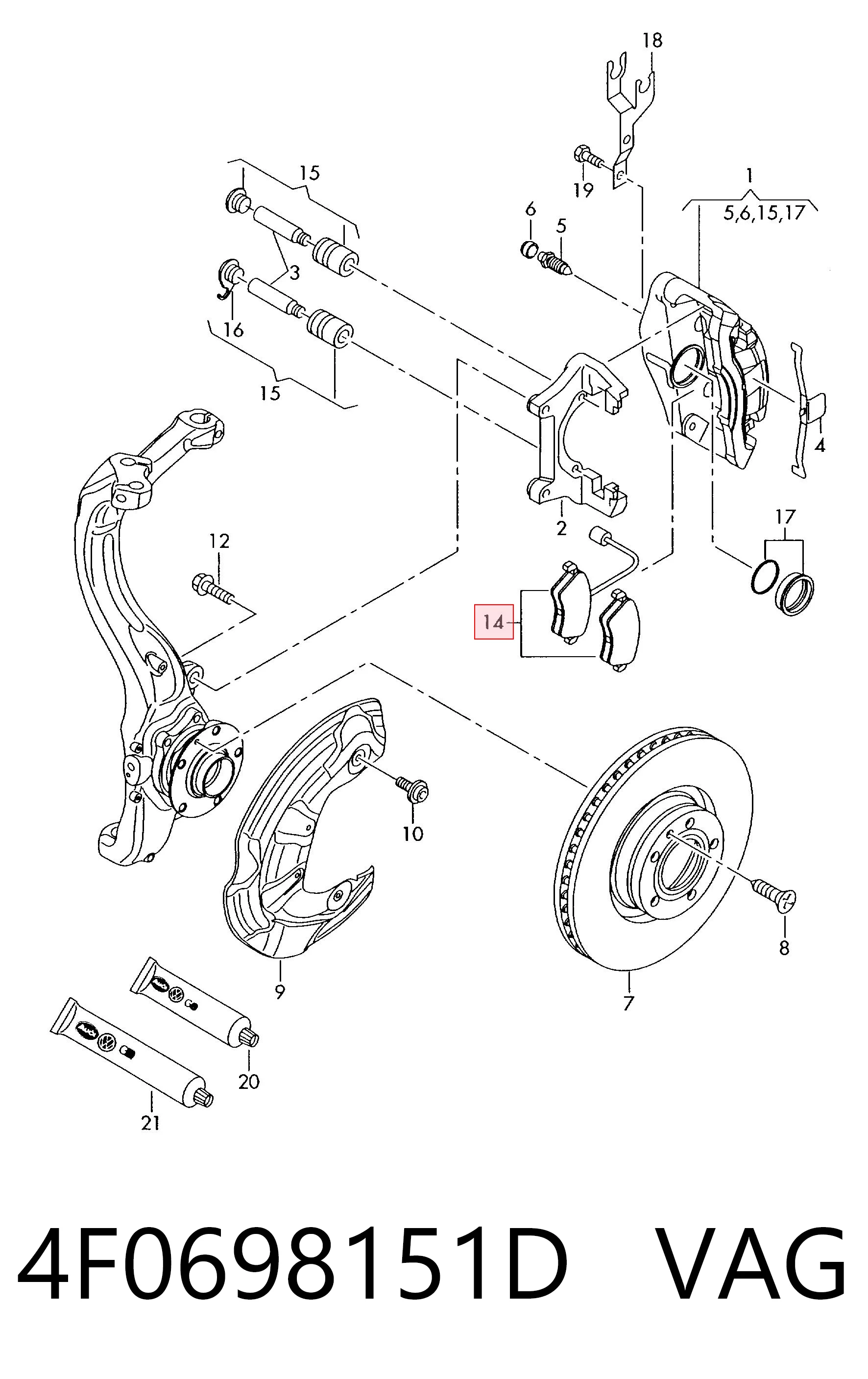 4F0698151D VAG Передні гальмівні колодки