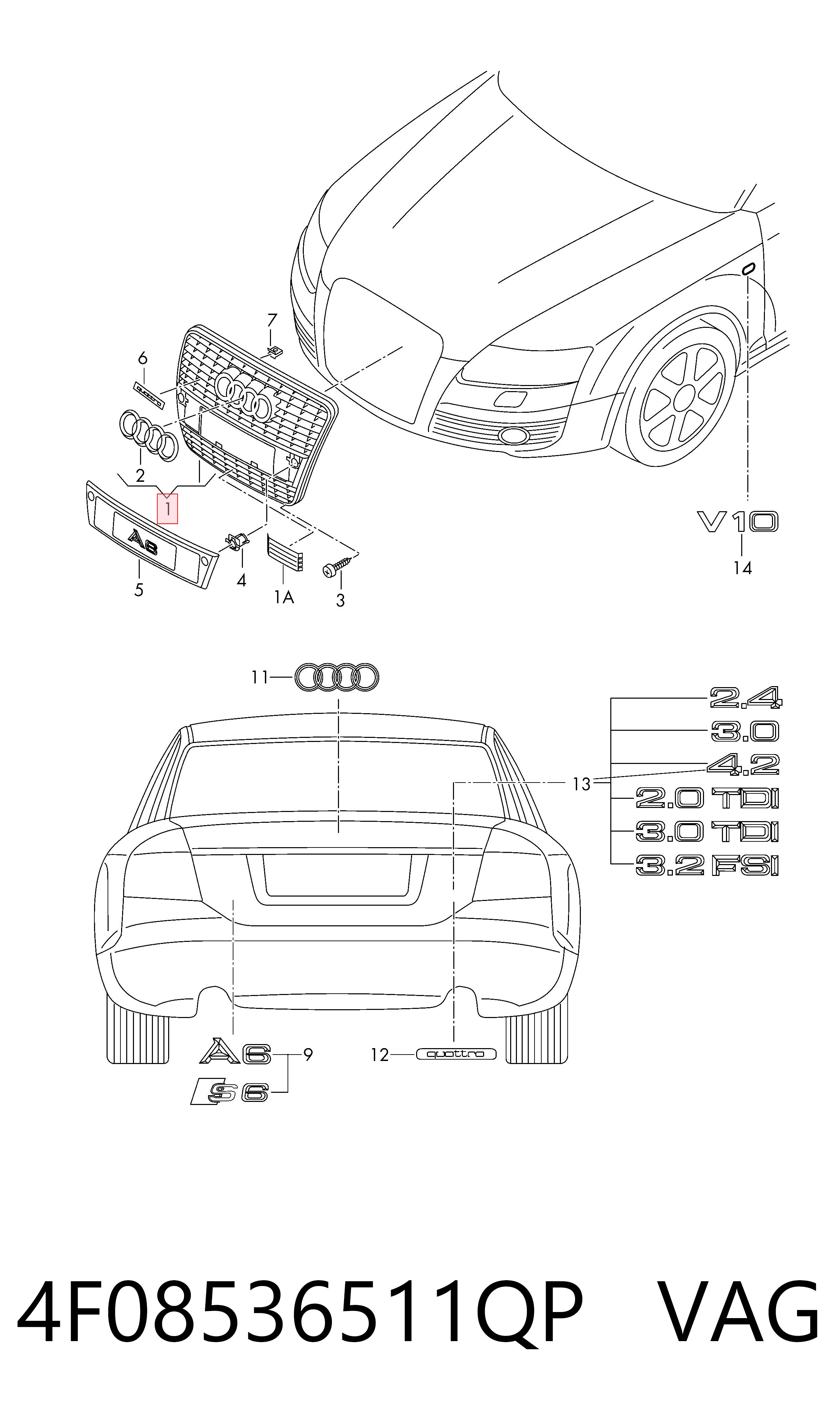 Решітка радіатора на Audi A6 C6 4F5