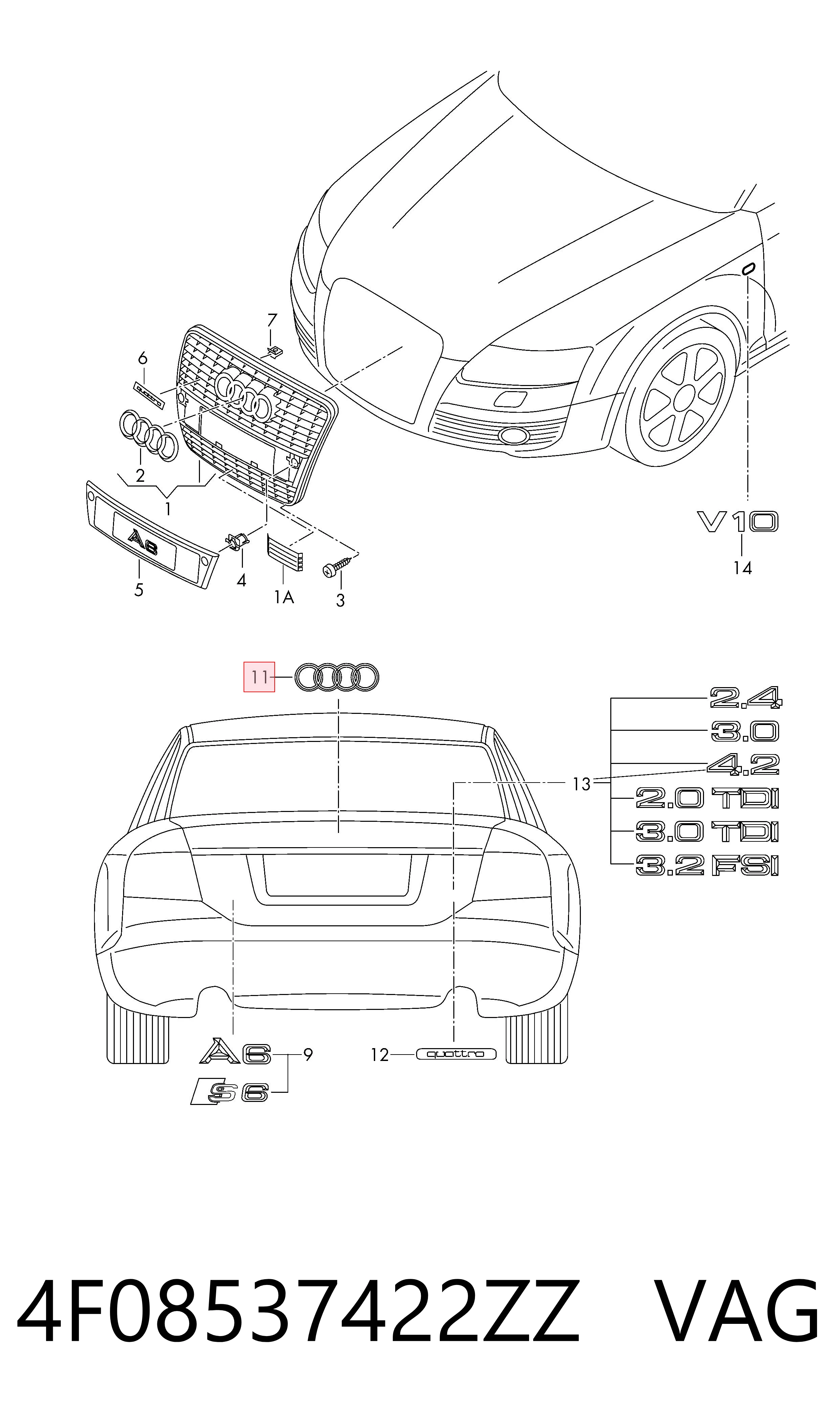 4F08537422ZZ VAG Емблема кришки багажника, фірмовий значок