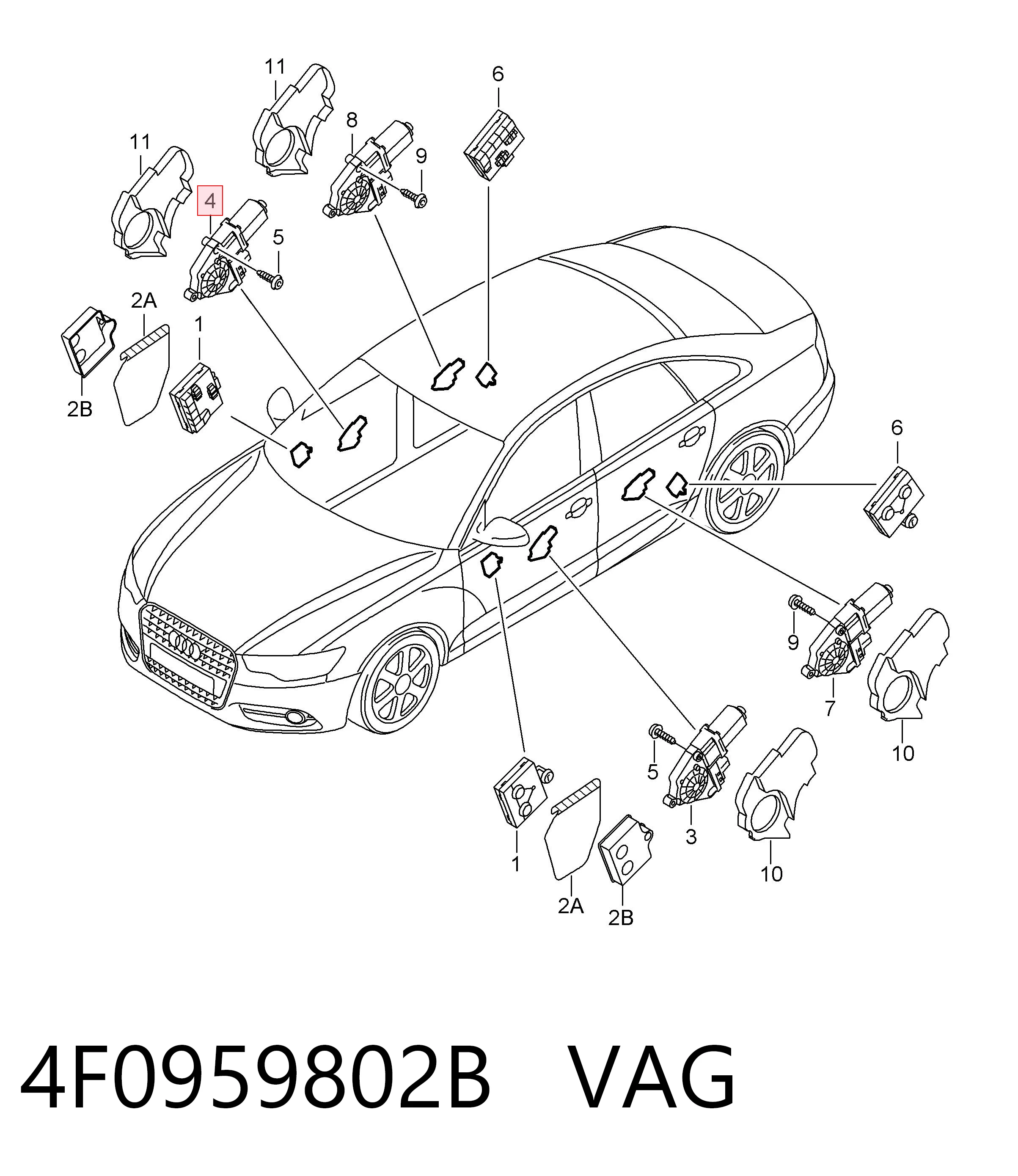 4F0959802B VAG Мотор склопідйомника дверей передніх, правих
