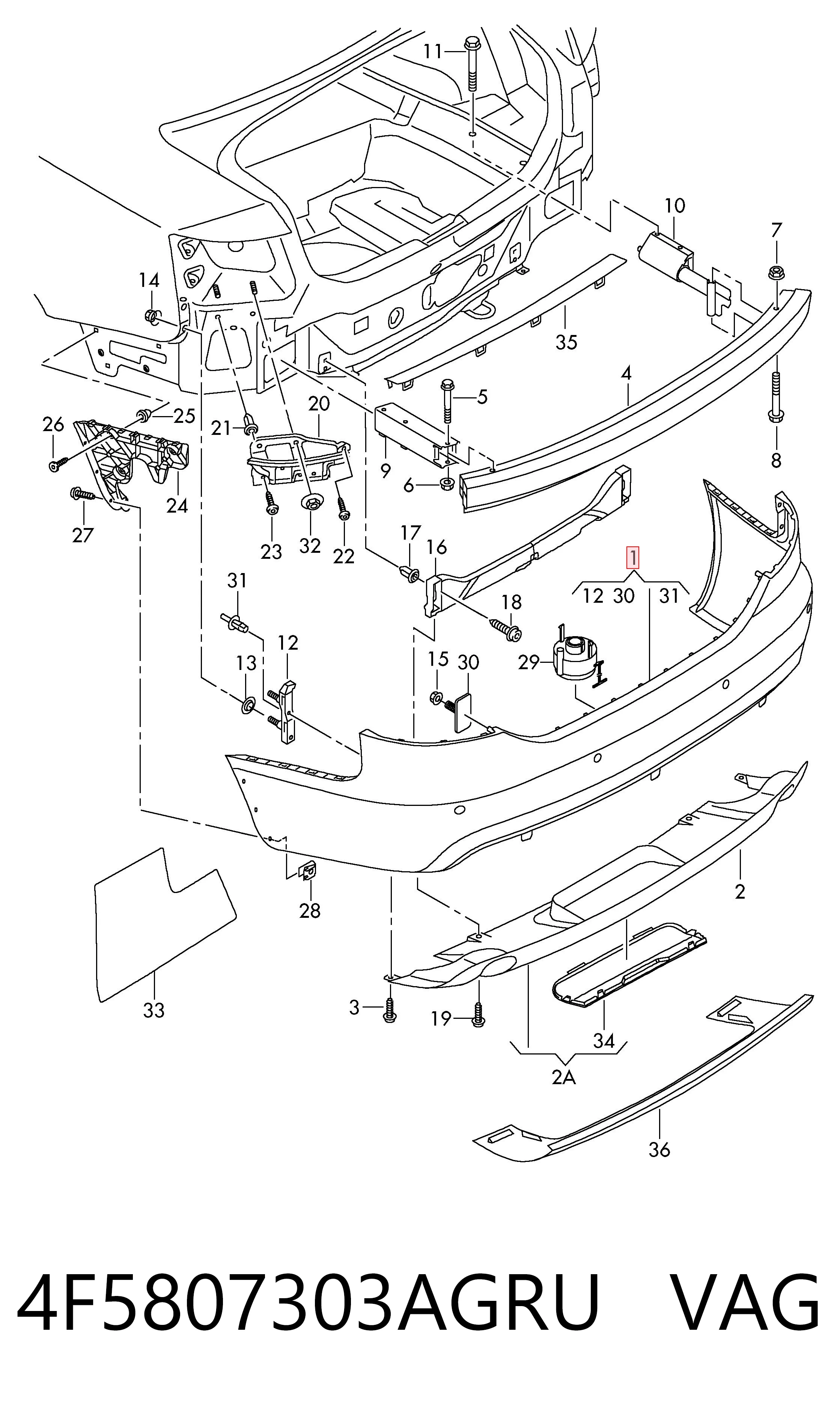 Кожух бампера заднього Audi A6 C5 універсал (4B5, 4B6) (1997 - 2006) ціна, від 64.97 USD