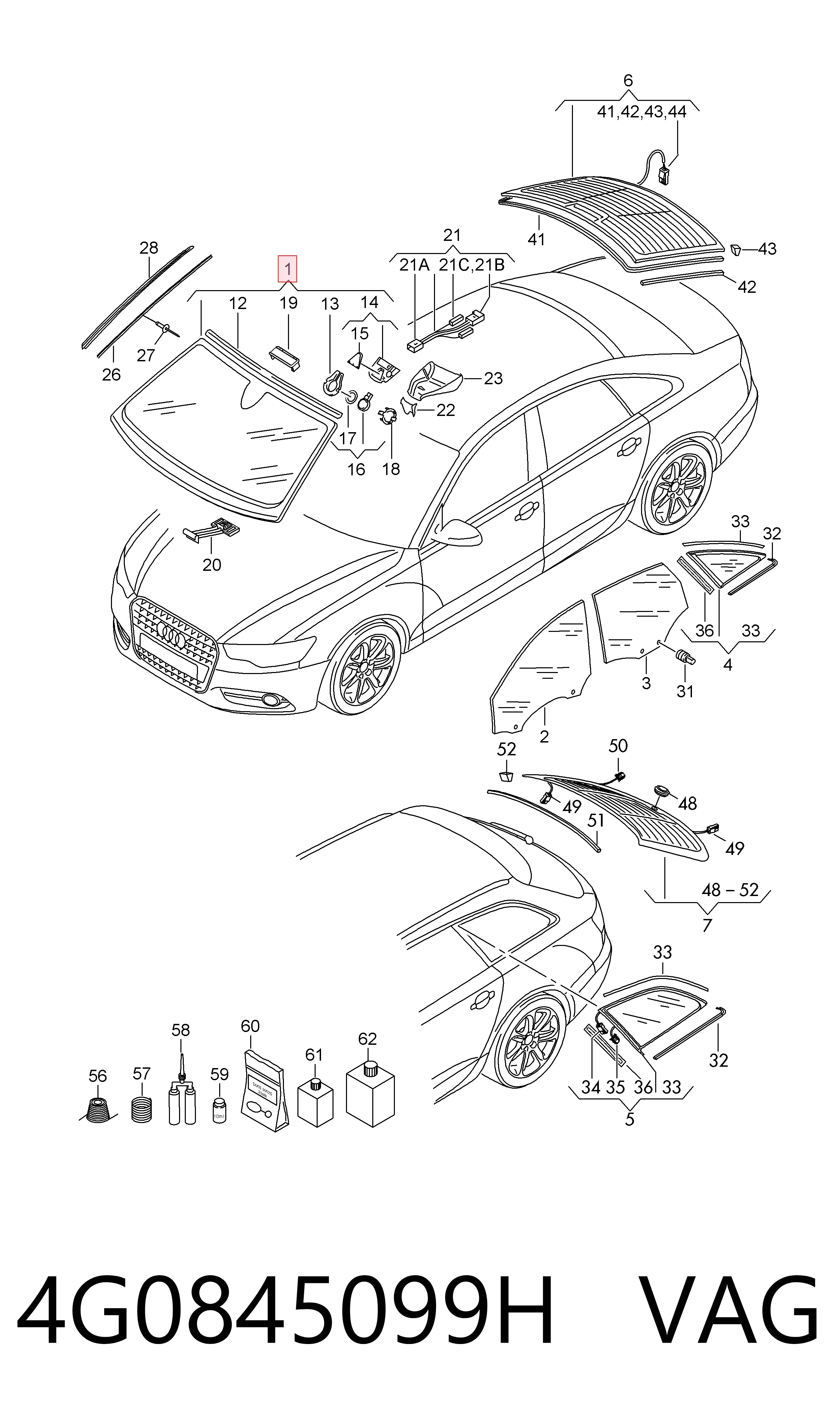 4G0845099H VAG Автомобільне скло