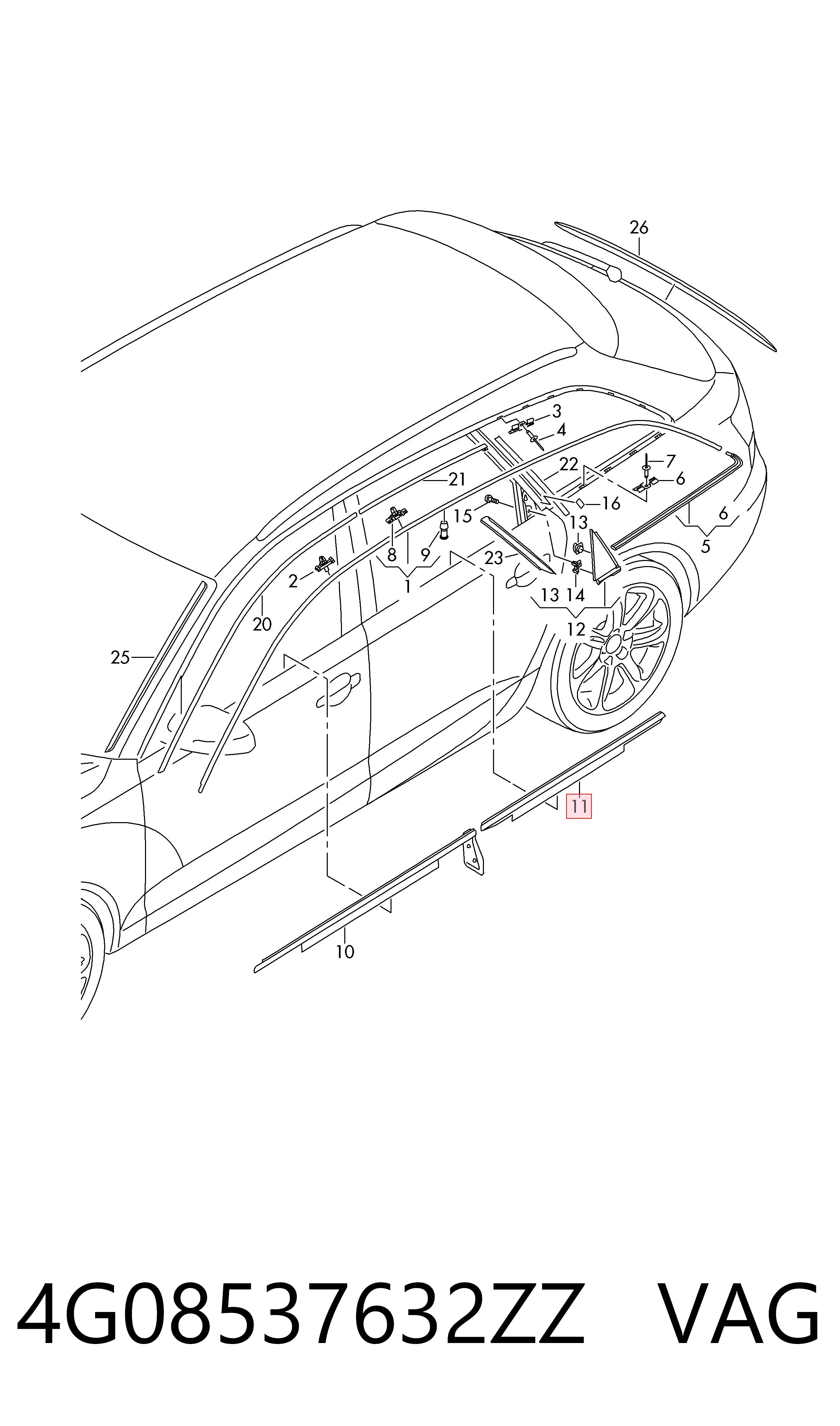 4G08537632ZZ VAG Молдинг опускного скла двері задньої, лівої