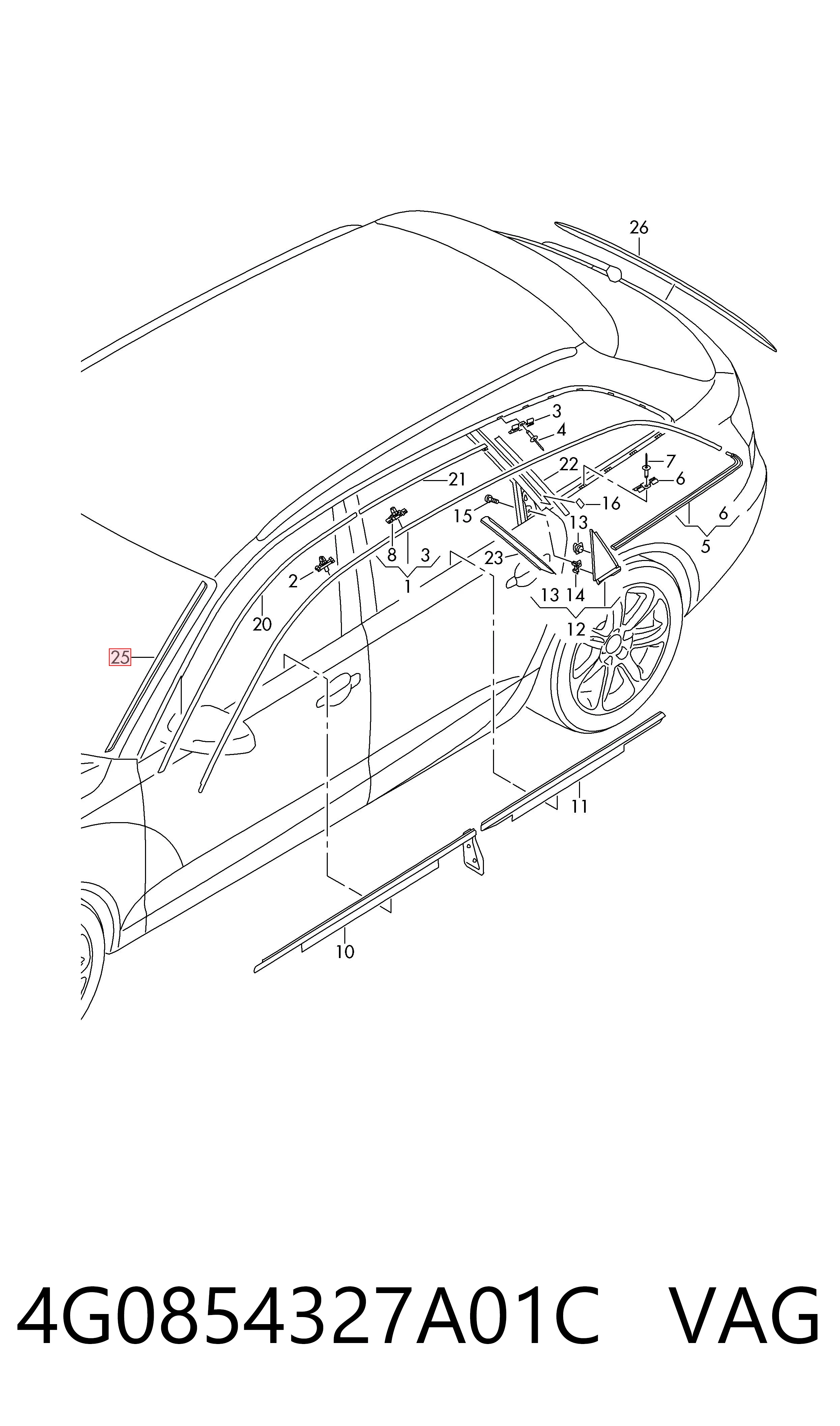 4G0854327A01C VAG Рама вітрового скла ліва