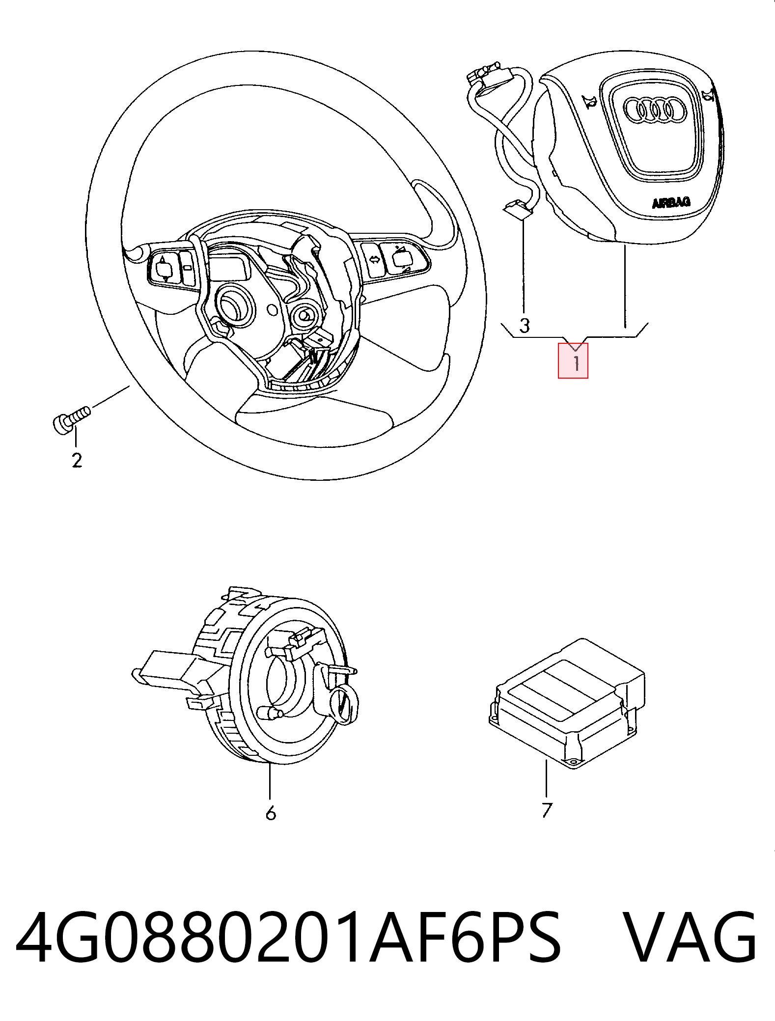 4G0880201AF6PS VAG Подушка безпеки, водійська, AIRBAG