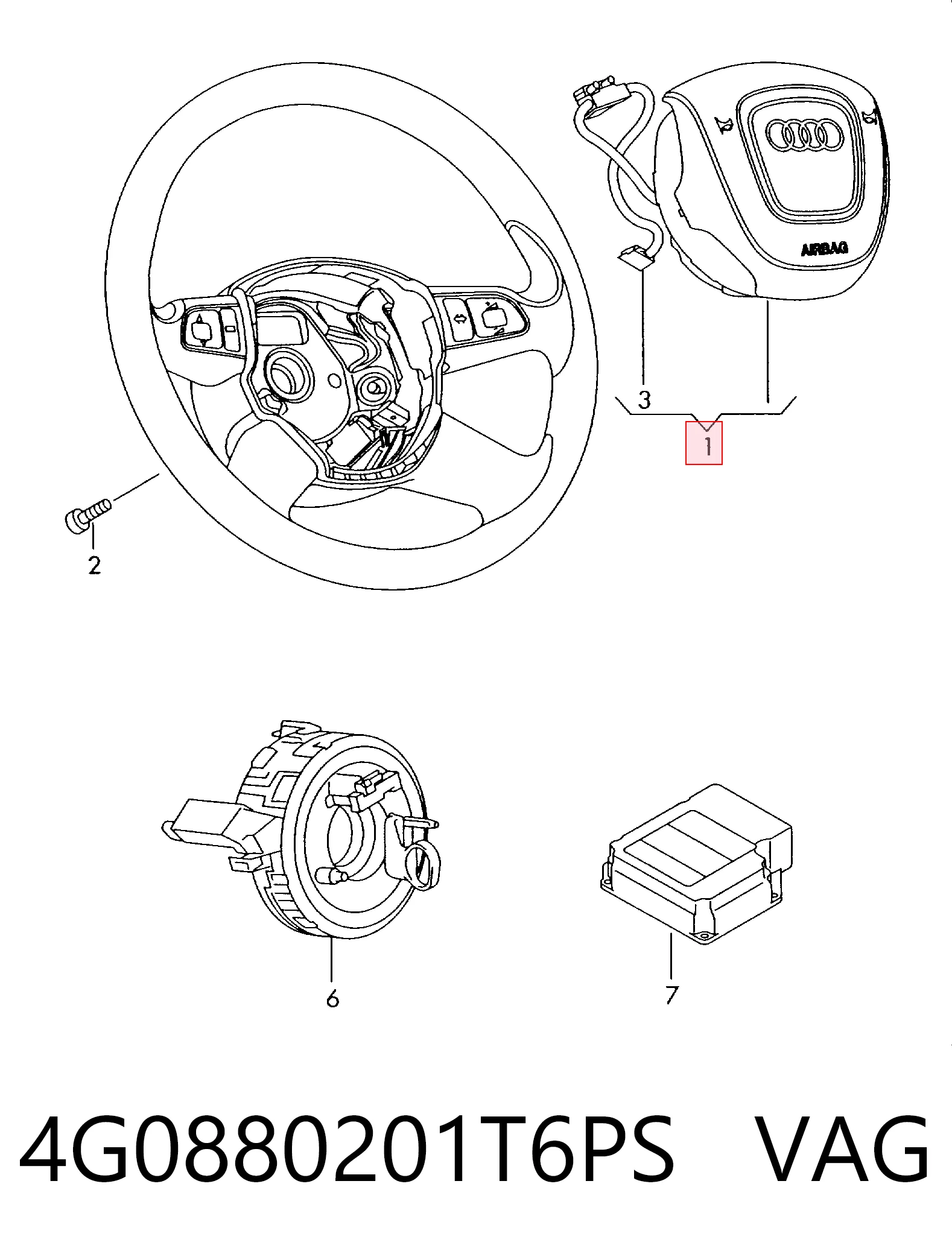 4G0880201T6PS VAG Подушка безпеки, водійська, AIRBAG