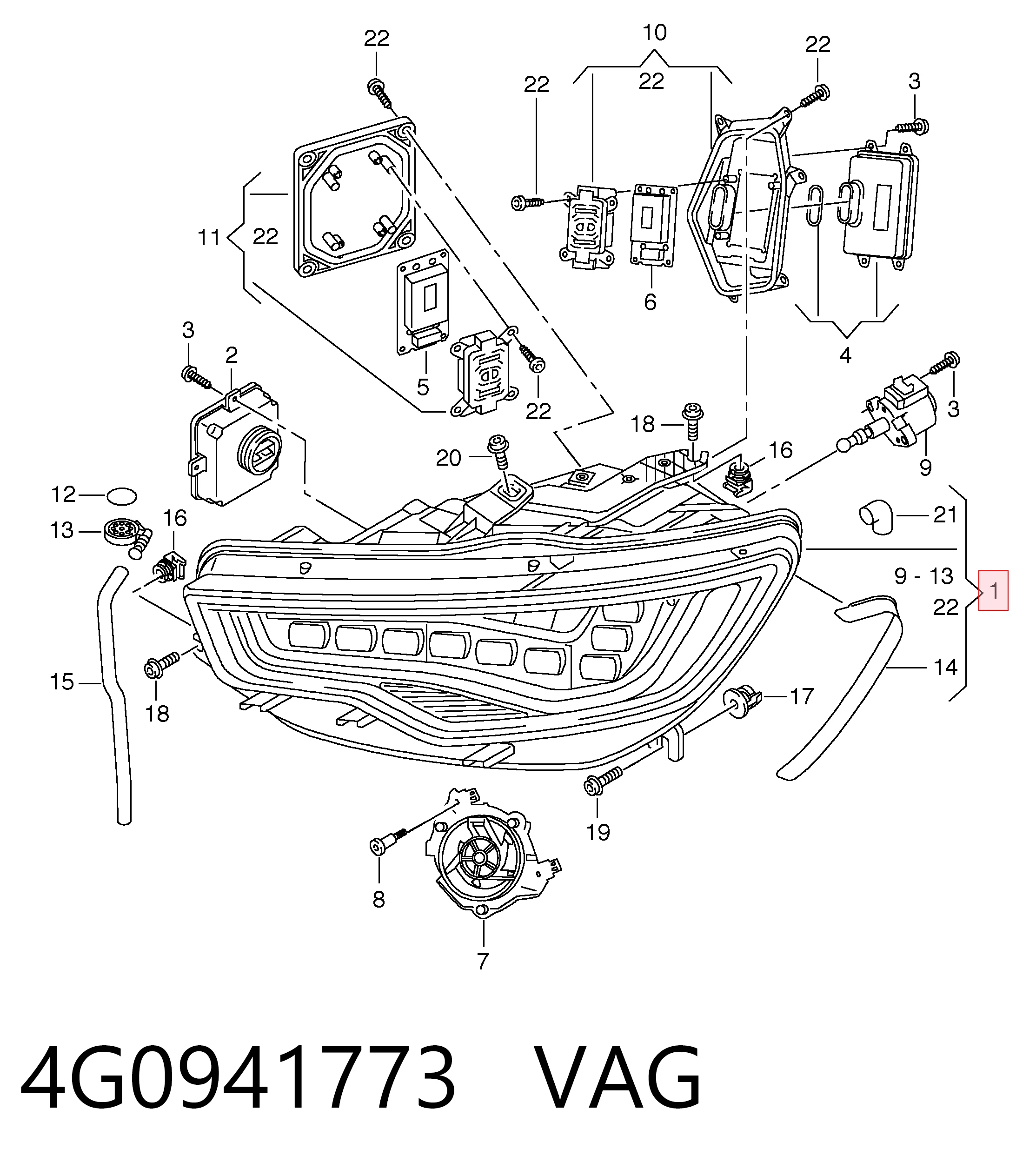 4G0941773 VAG Фара дальнього світла в зборі