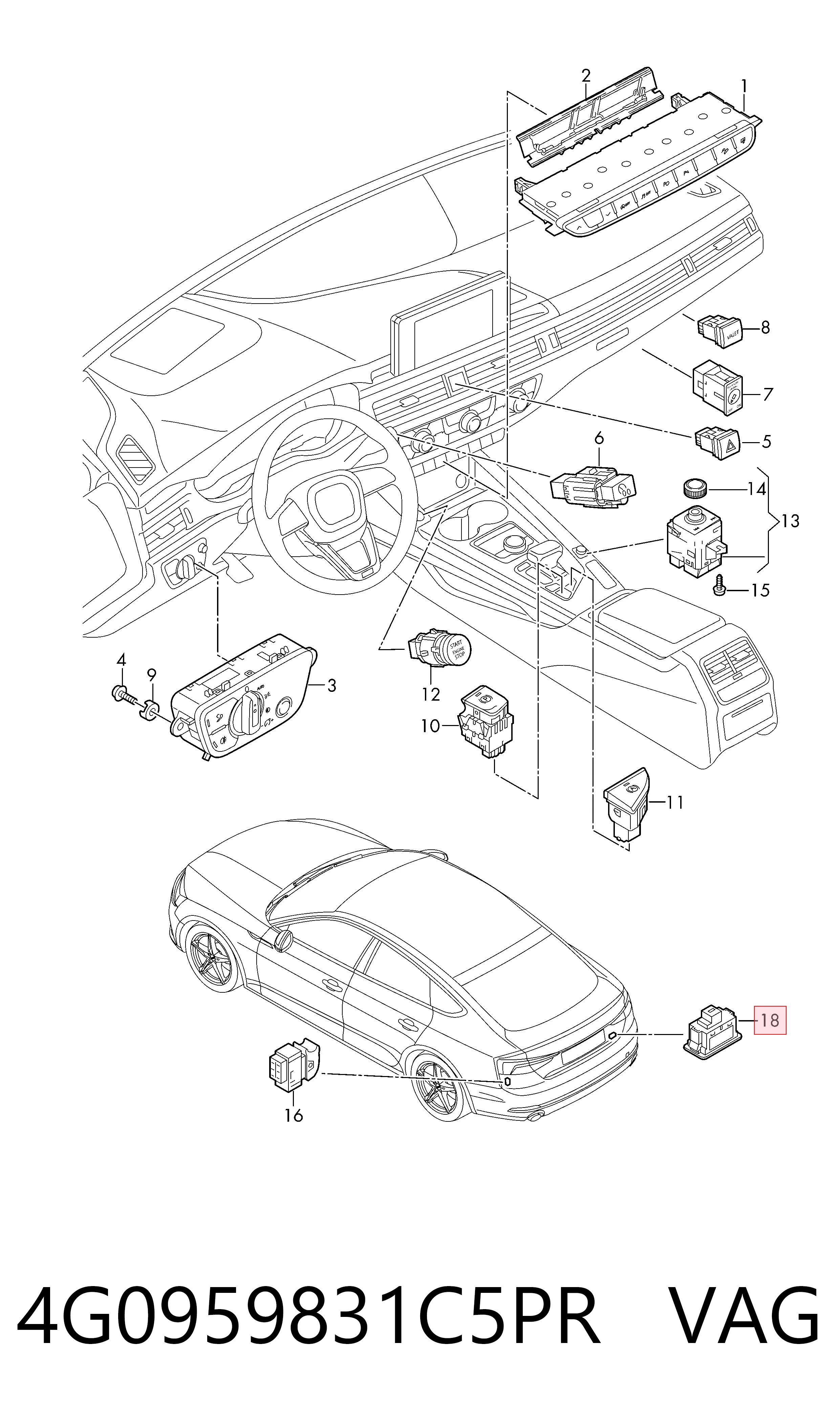 4G0959831C5PR VAG Кнопка приводу замка 3/5 дверей (ляди) / кришки багажника