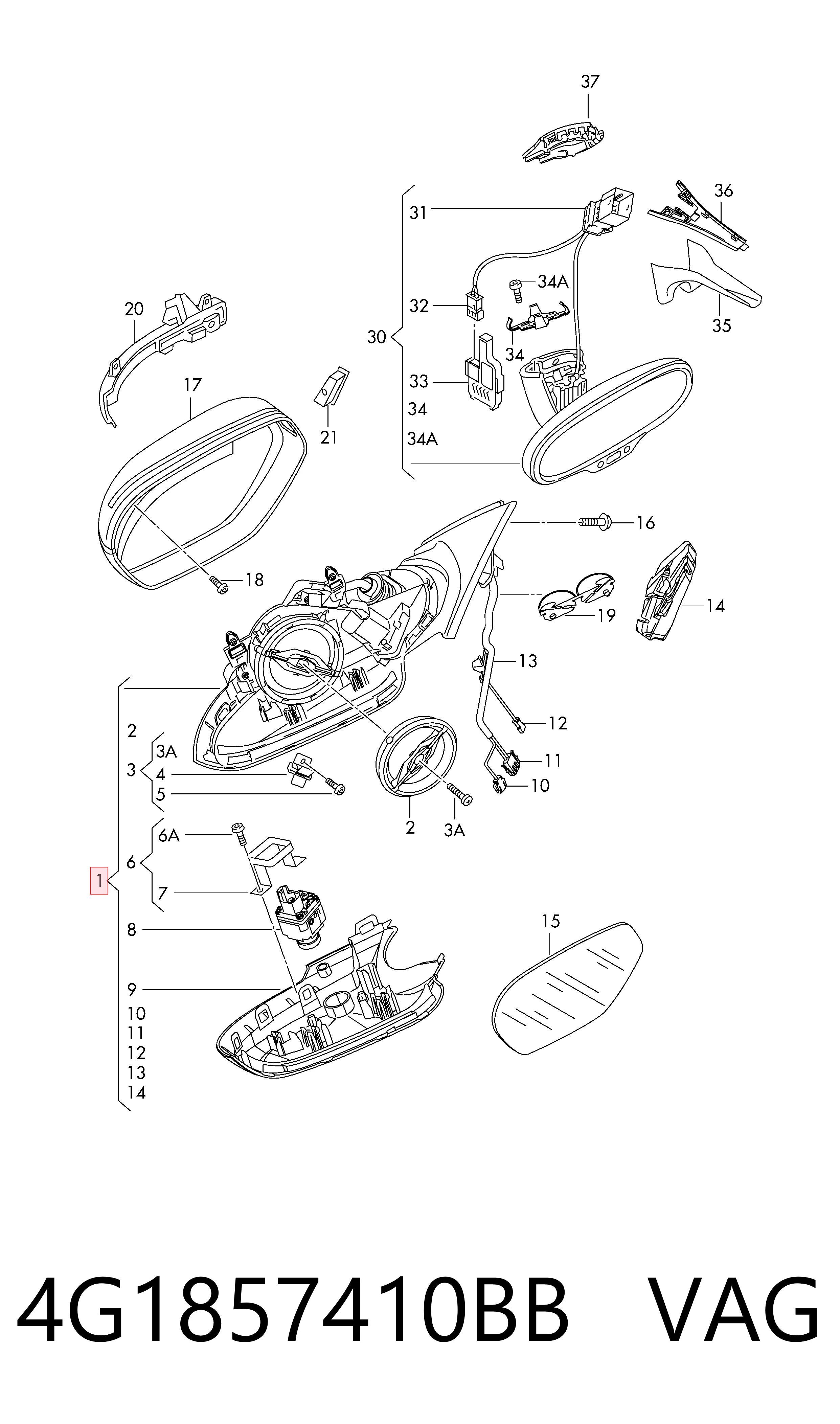 4G1857410BB VAG Праве дзеркало заднього виду
