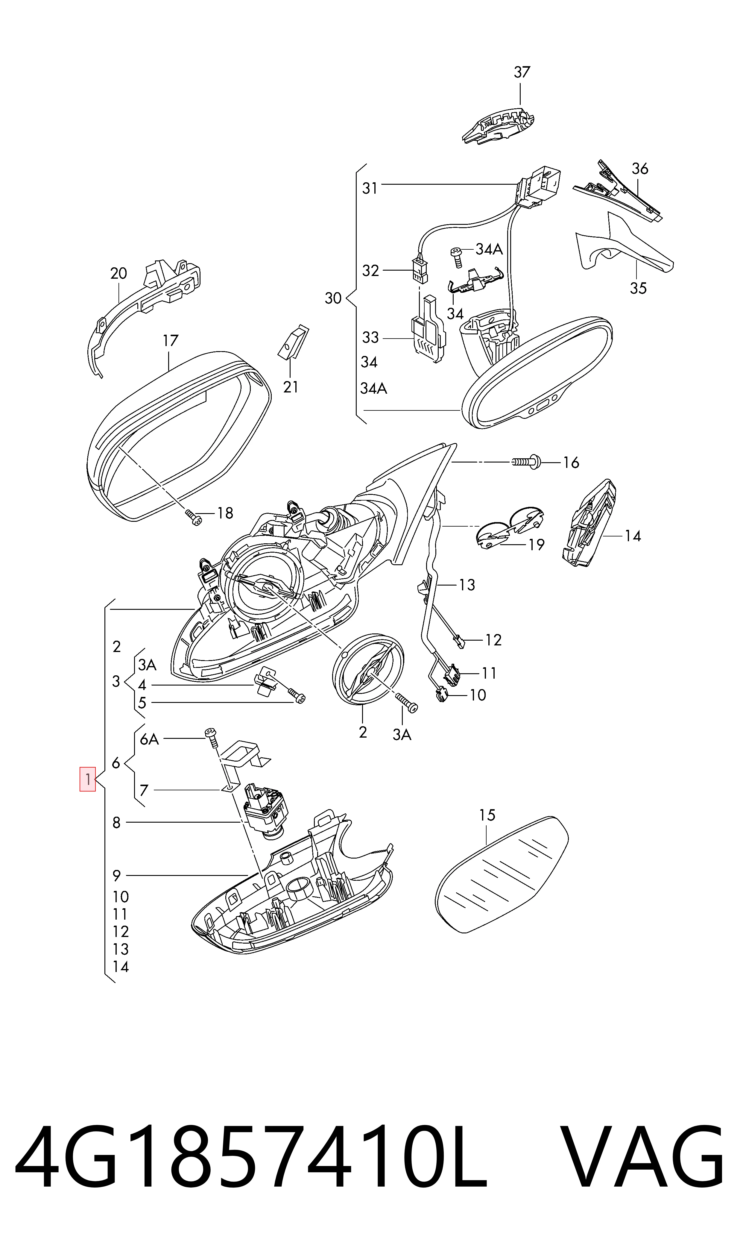 4G1857410L VAG Праве дзеркало заднього виду