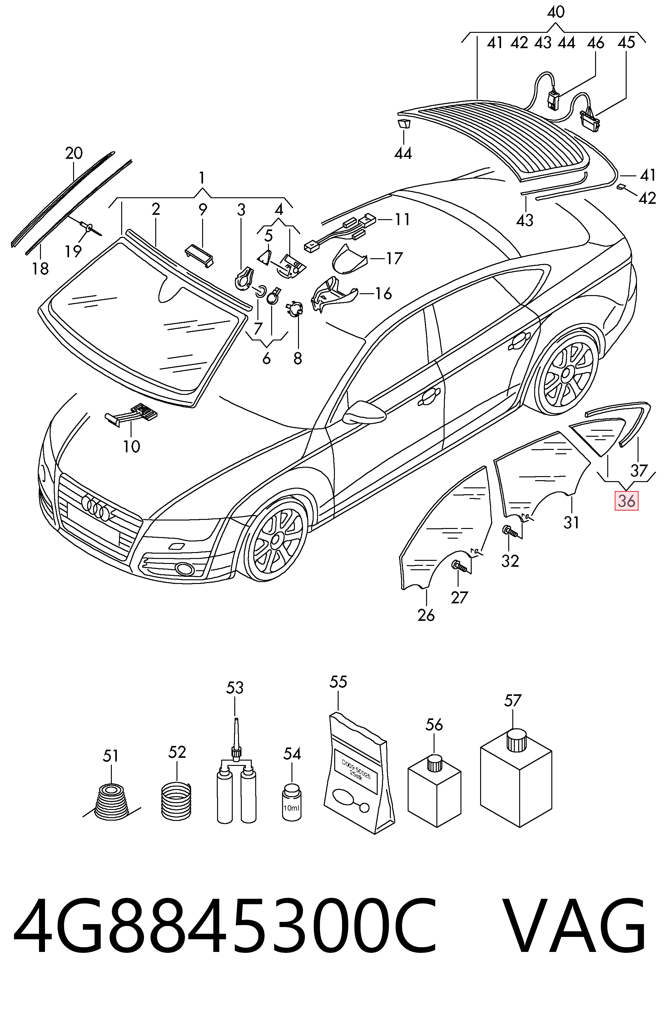 4G8845300C VAG Стукло багажника, праве