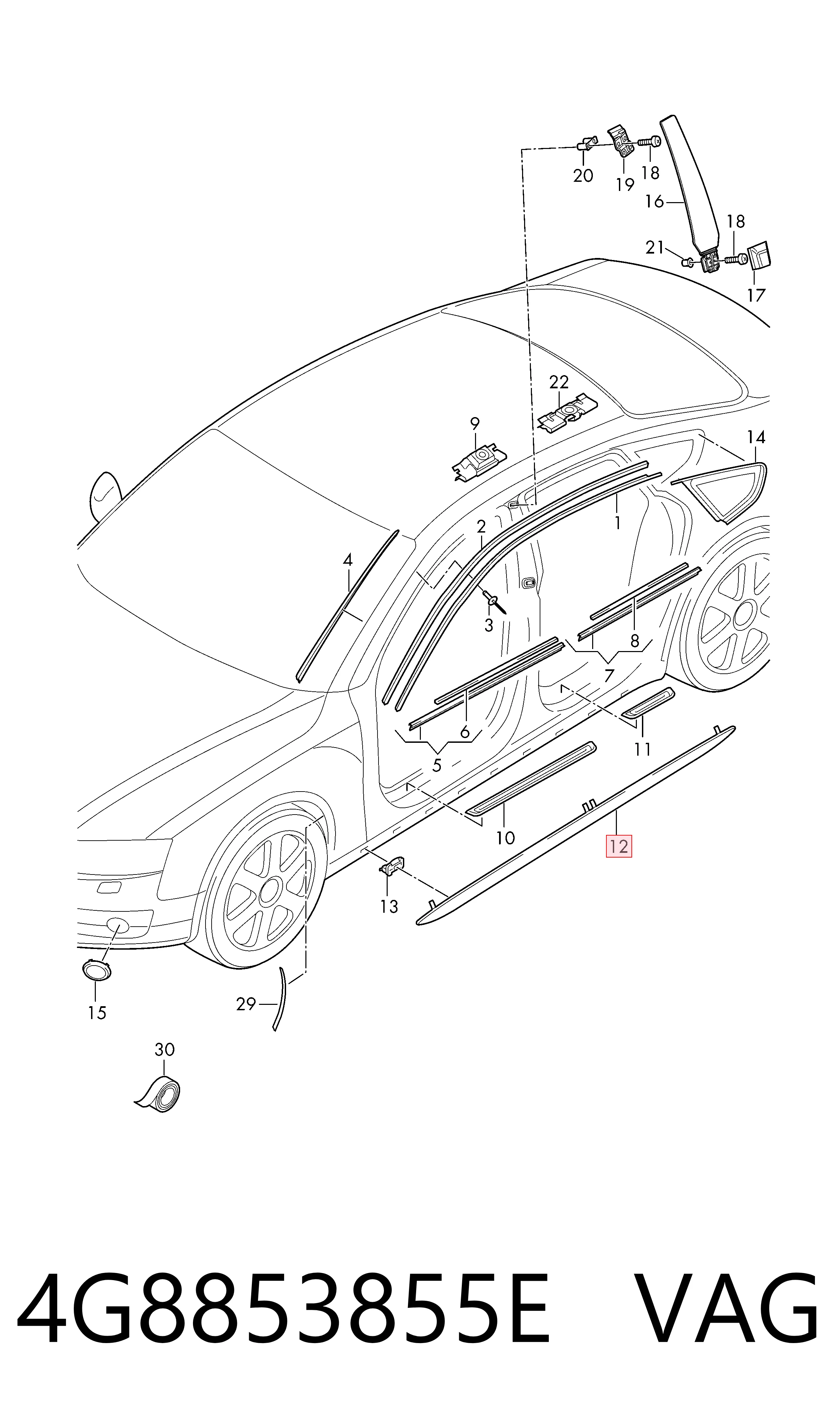 4G8853855E VAG Накладка зовнішня (молдинг) порога, лівий
