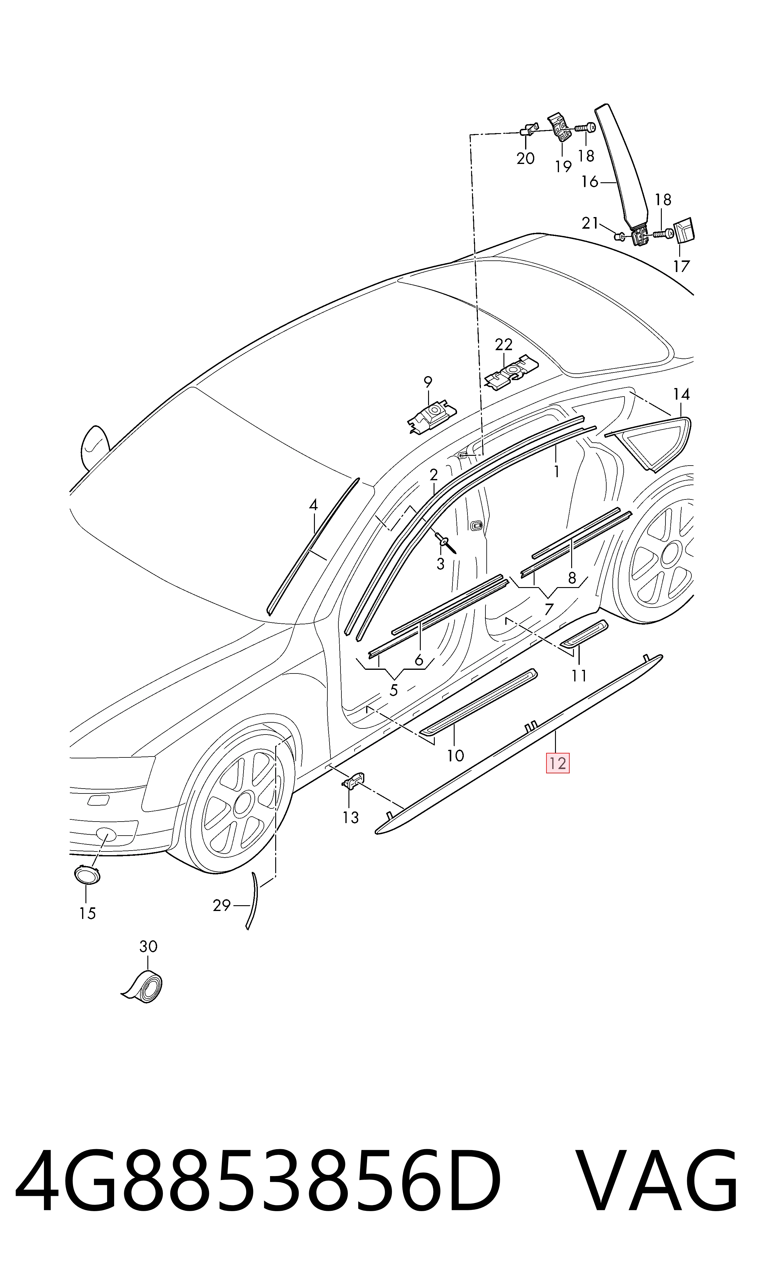 4G8853856D VAG Накладка зовнішня (молдинг) порога, правий