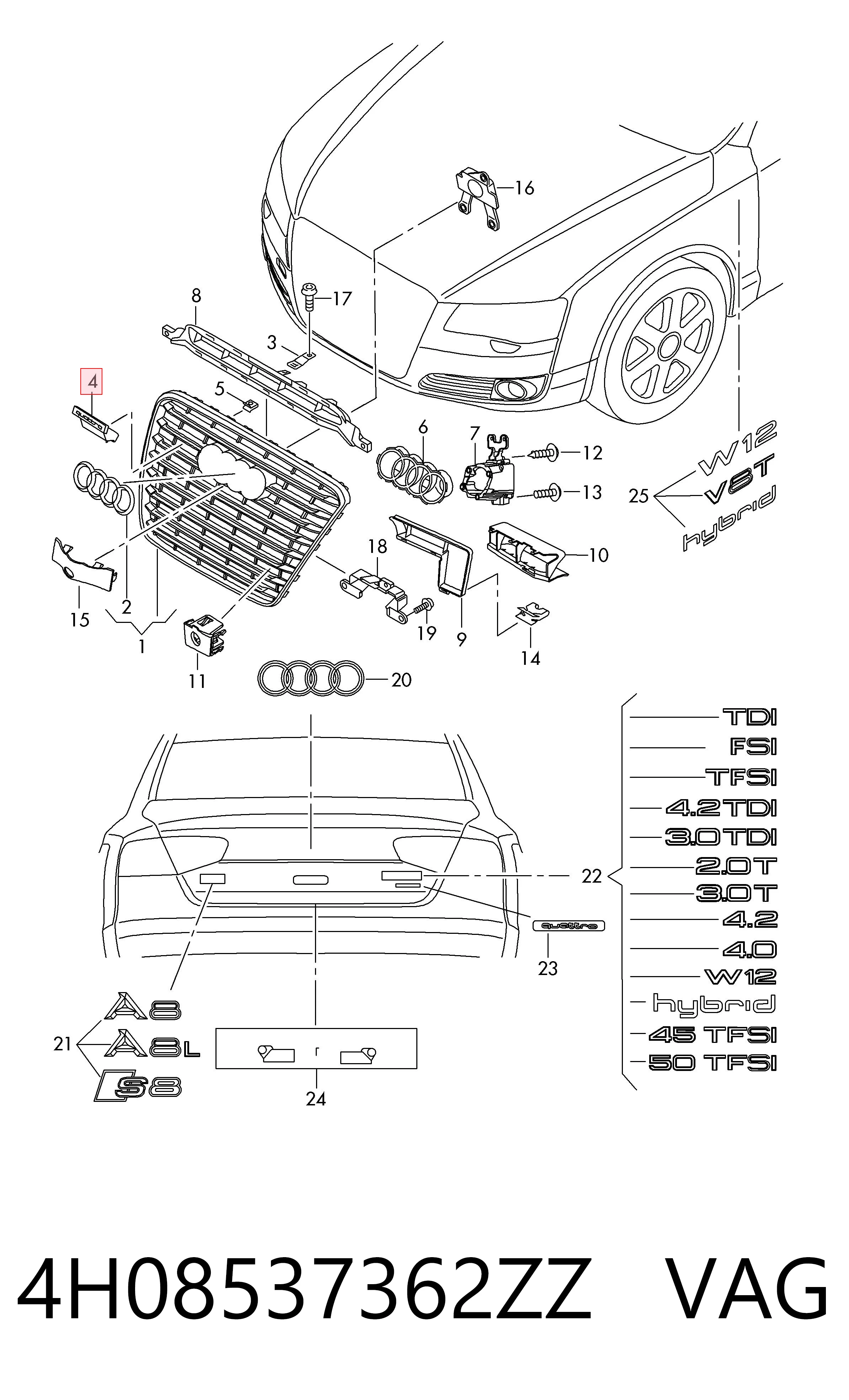  VAG 4H08537362ZZ ціна, від 25.38 USD