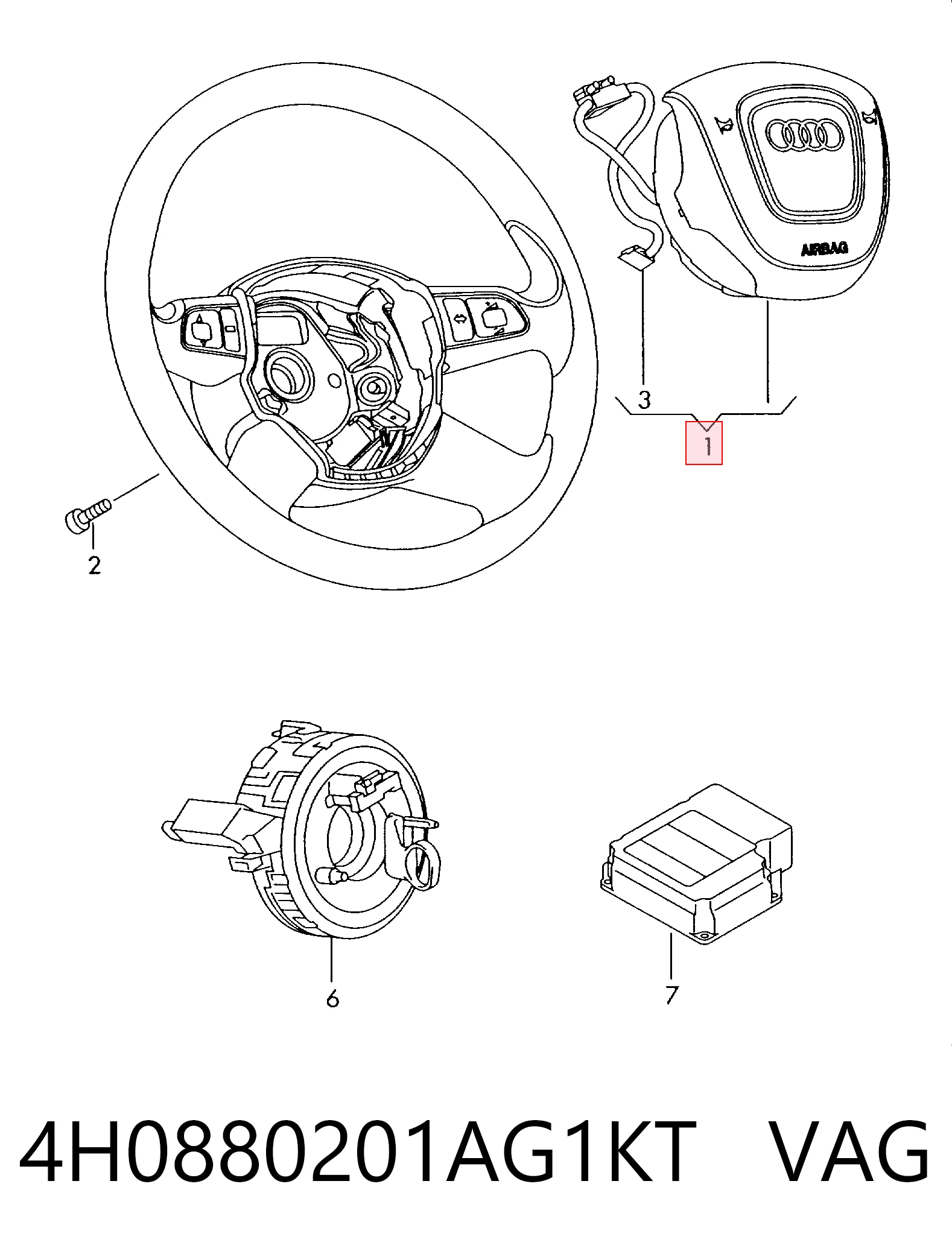 4H0880201AG1KT VAG Подушка безпеки, водійська, AIRBAG