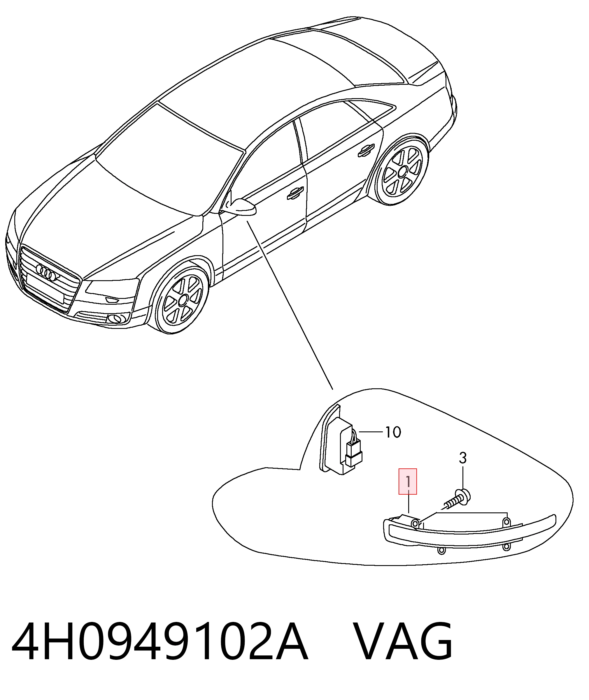 Правий покажчик повороту - лампа VAG 4H0949102A ціна, від 35.44 USD