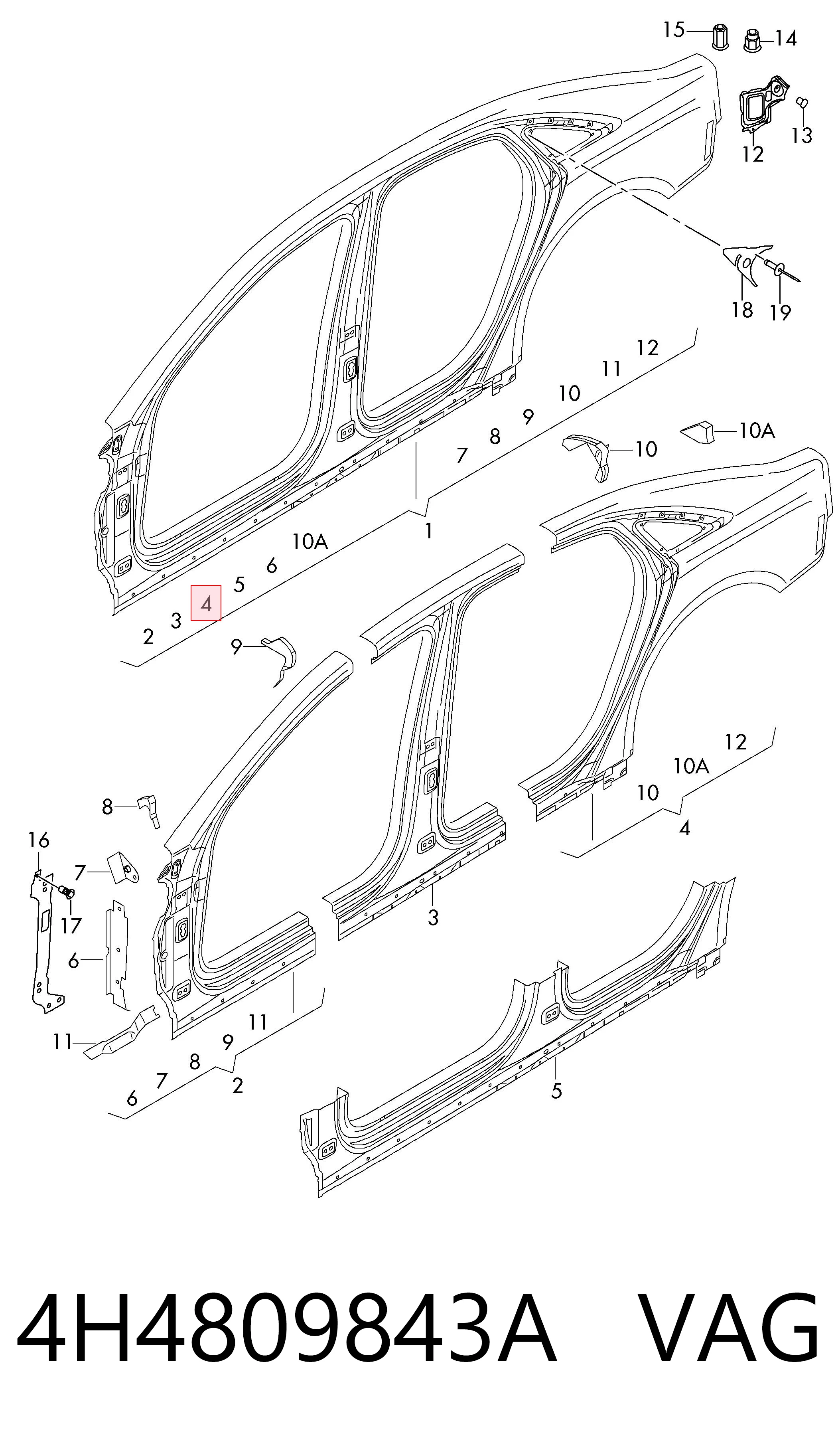 4H4809843A VAG Бічна частина задня ліва