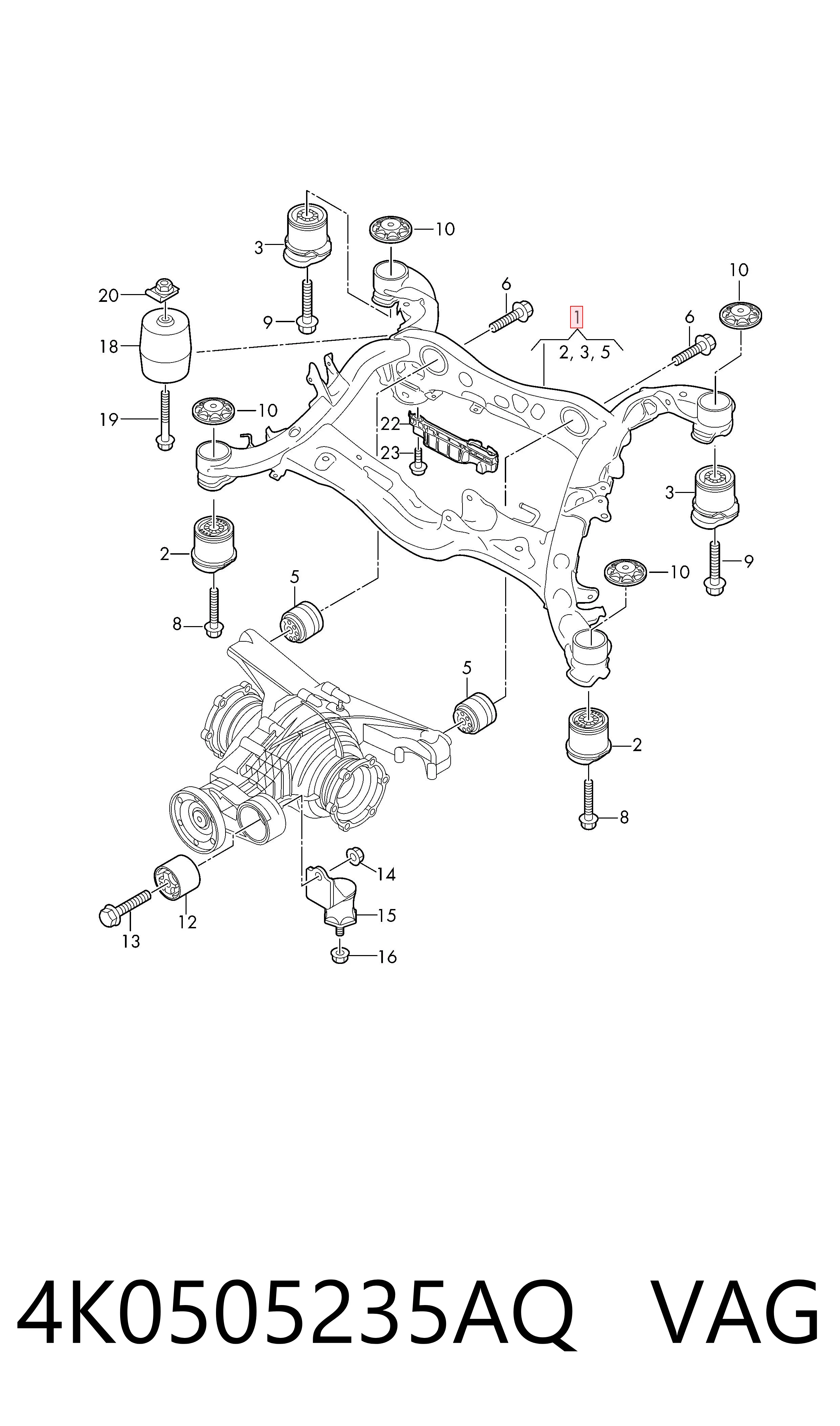 Балка задньої підвіски поперечна VAG 4K0505235AT ціна, від 523.74 USD