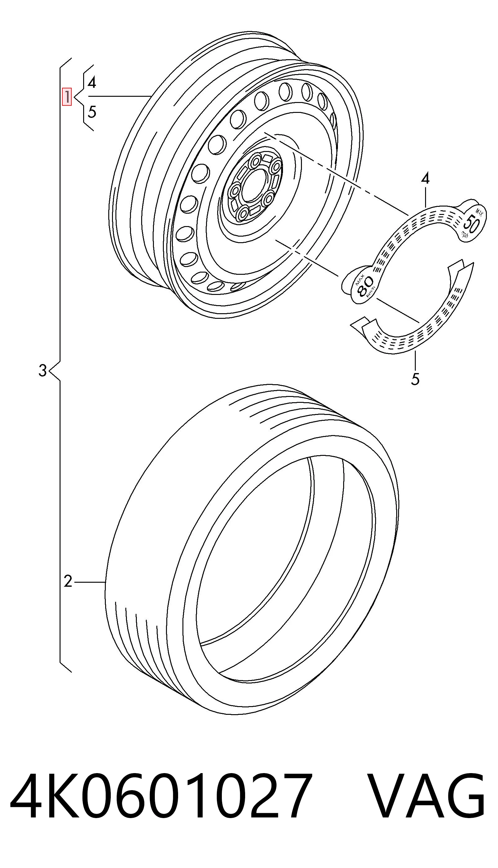 Диски колісні (штамповані) VAG 4K0601027 ціна, від 202.71 USD