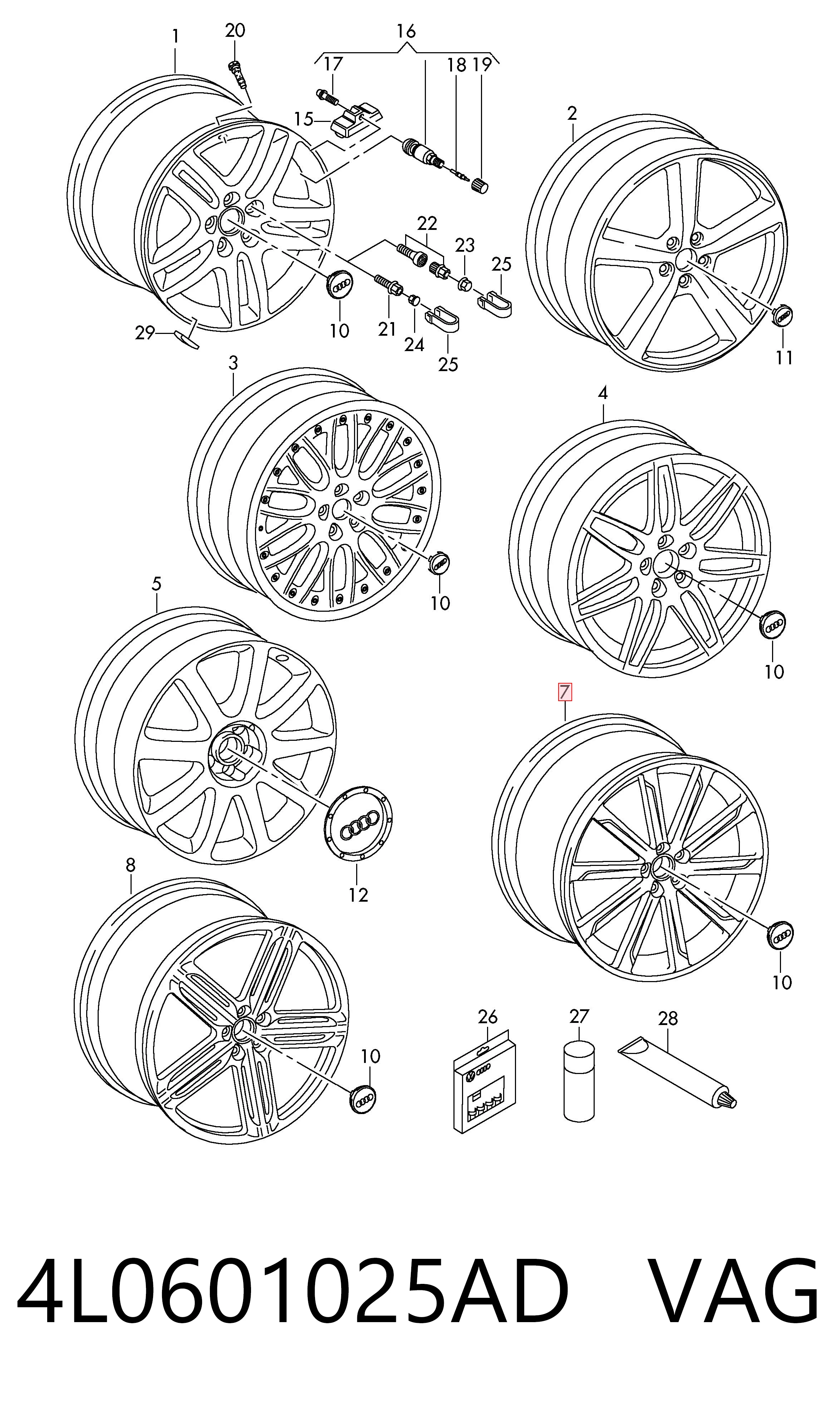 4L0601025AD VAG Диски колісні литі (легкосплавні, титанові)