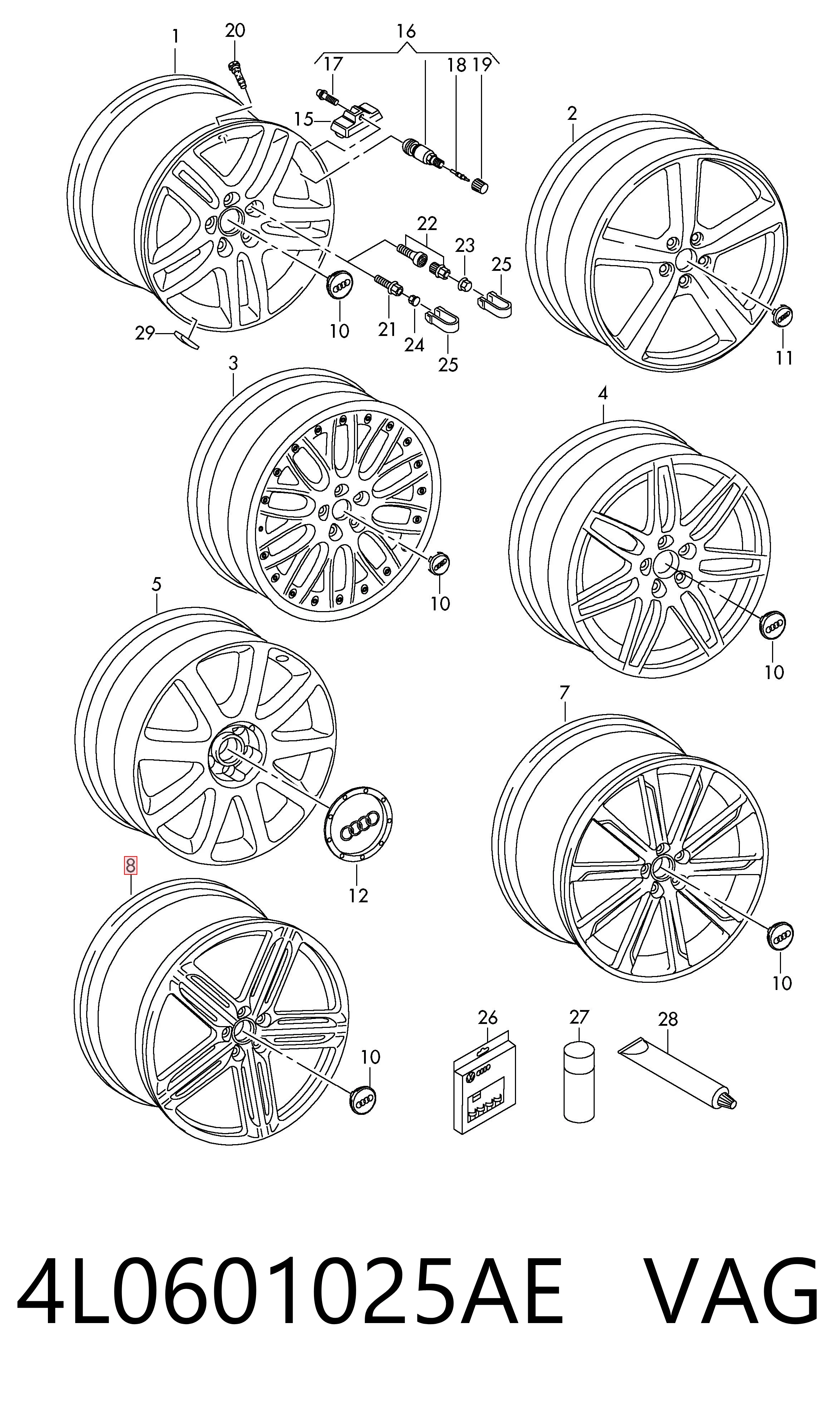 4L0601025AE VAG Диски колісні литі (легкосплавні, титанові)