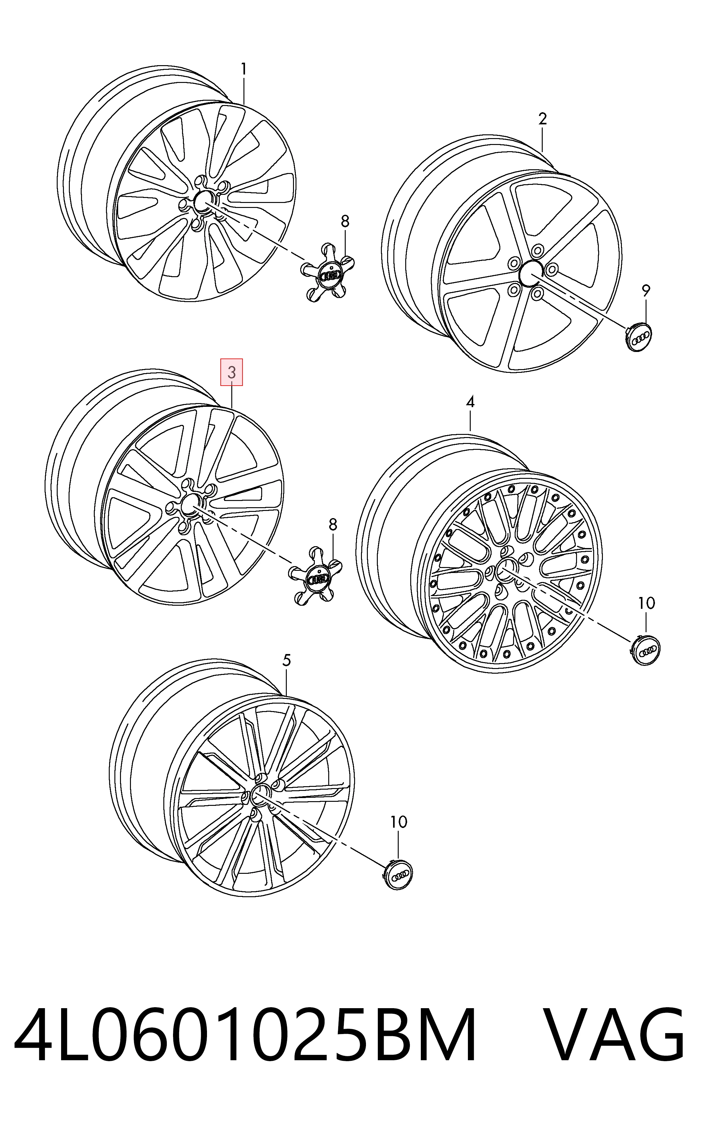 4L0601025BM VAG Диски колісні литі (легкосплавні, титанові)