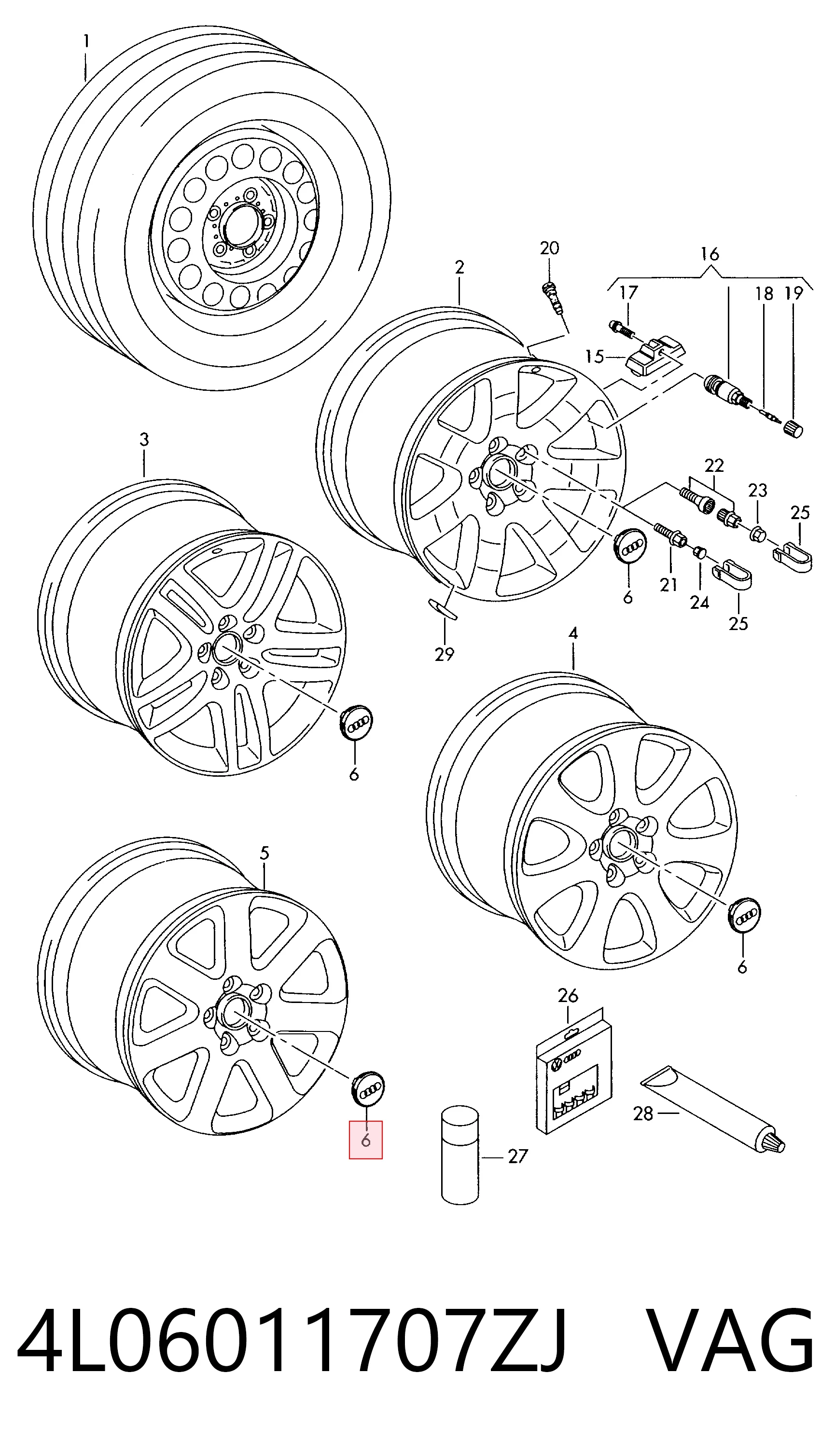 4L06011707ZJ VAG Ковпаки на колеса