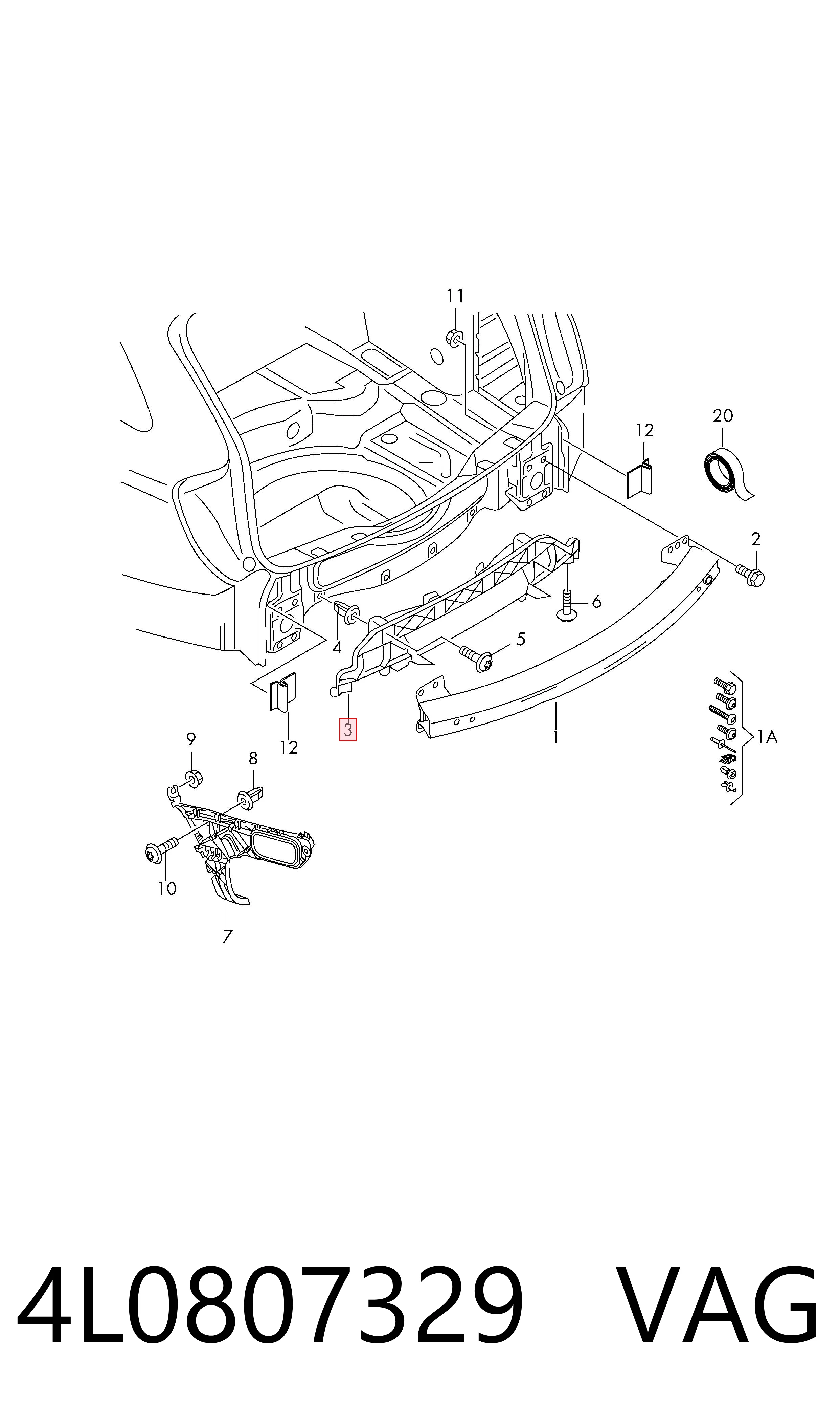 4L0807329 VAG Кронштейн бампера заднього, центральний