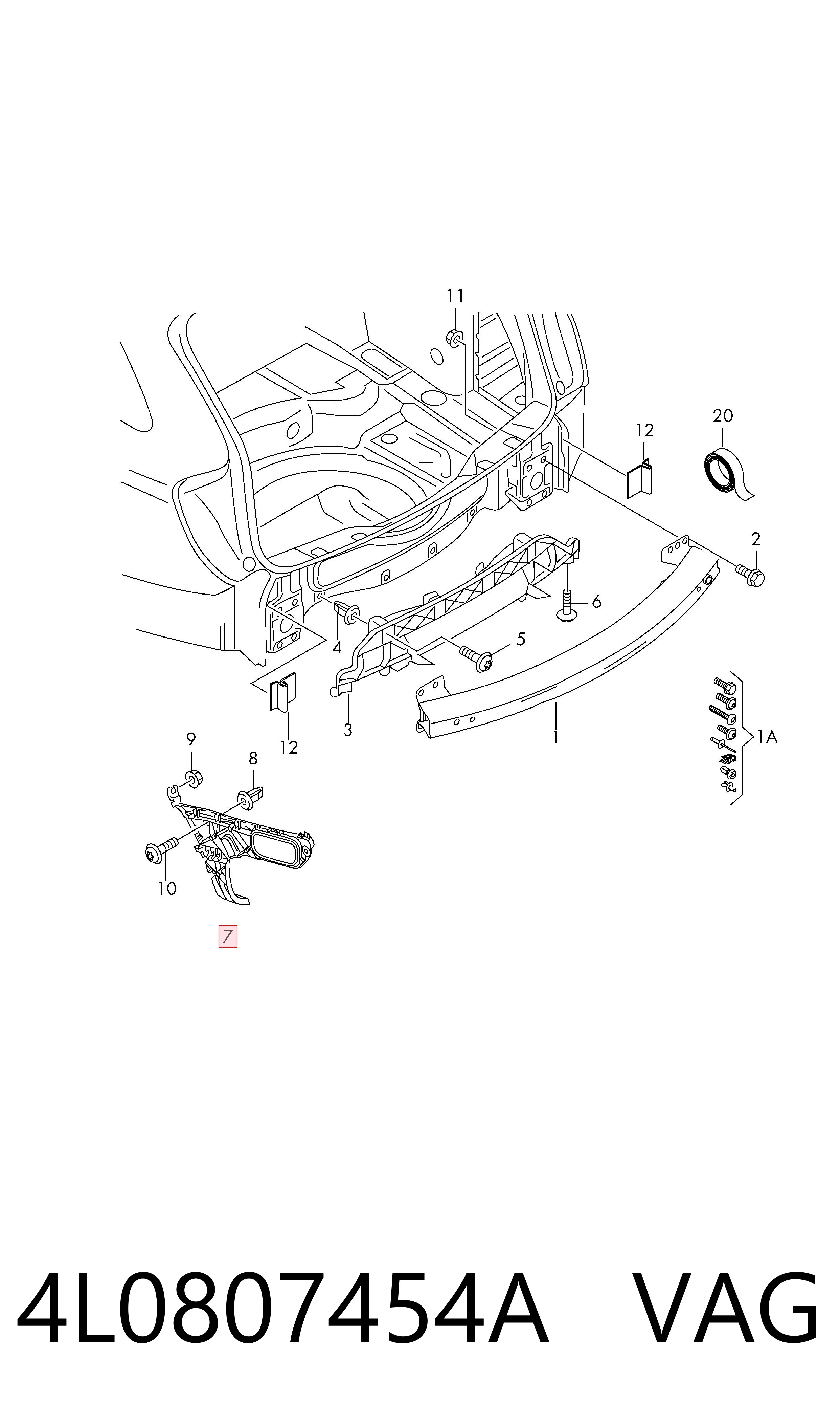 4L0807454A VAG Напрямна заднього бампера, права