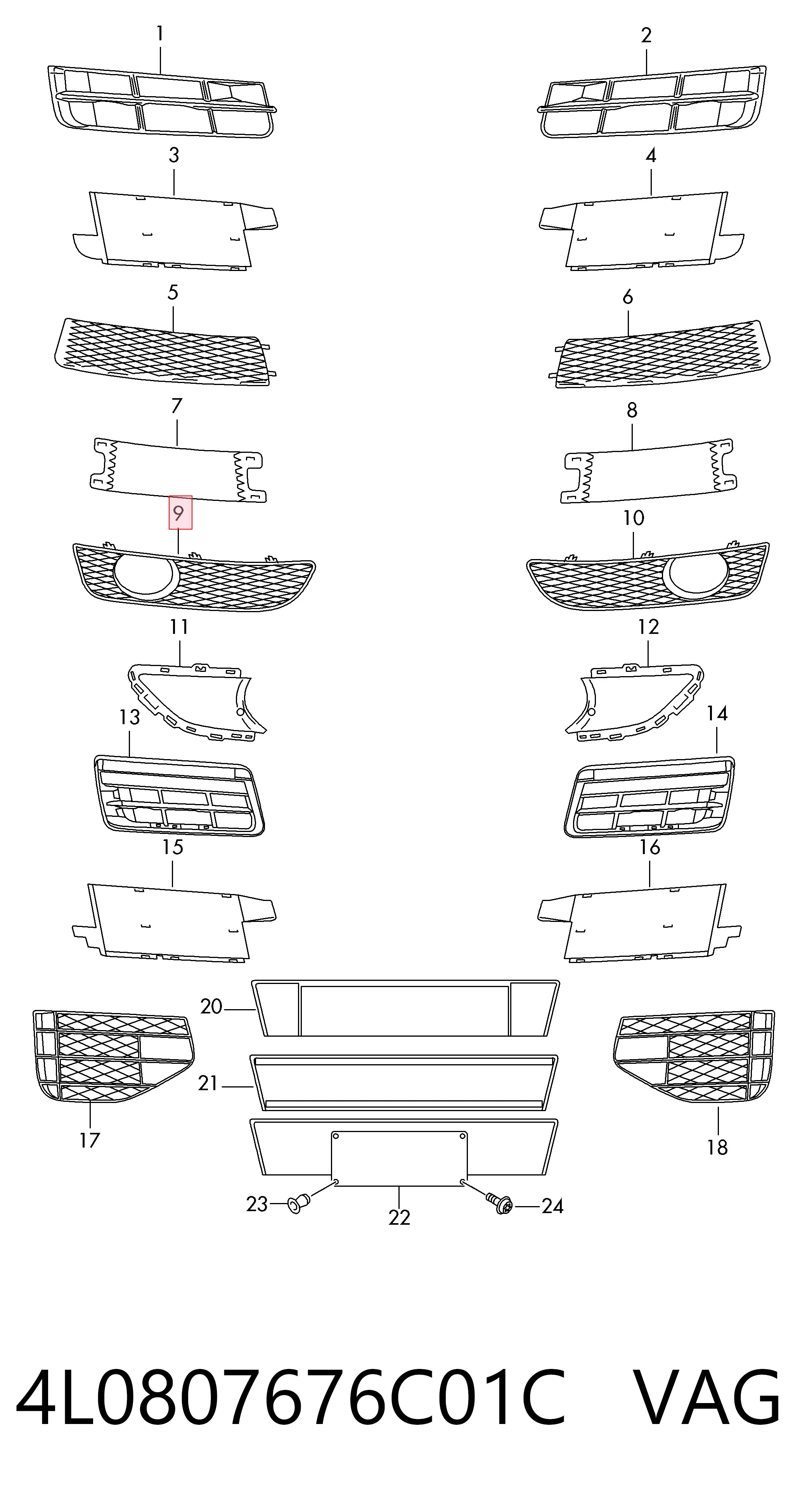 4L0807676C01C VAG Решітка переднього бампера, права